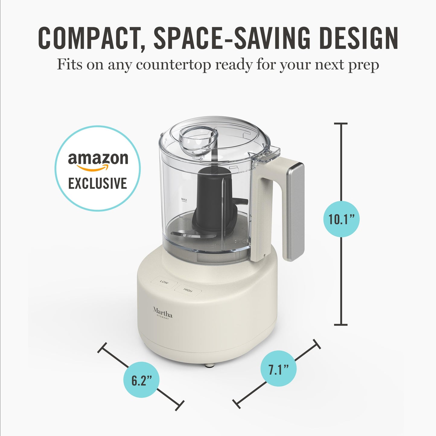 Martha Stewart 3 Cup Electric Food Chopper, Vegetable & Herb Mini Food Processor, 24oz BPA-Free Bowl, Stainless Steel Blades, Pour Spout, Dicing, Mincing, Chop & Puree, Dishwasher Safe, Caviar