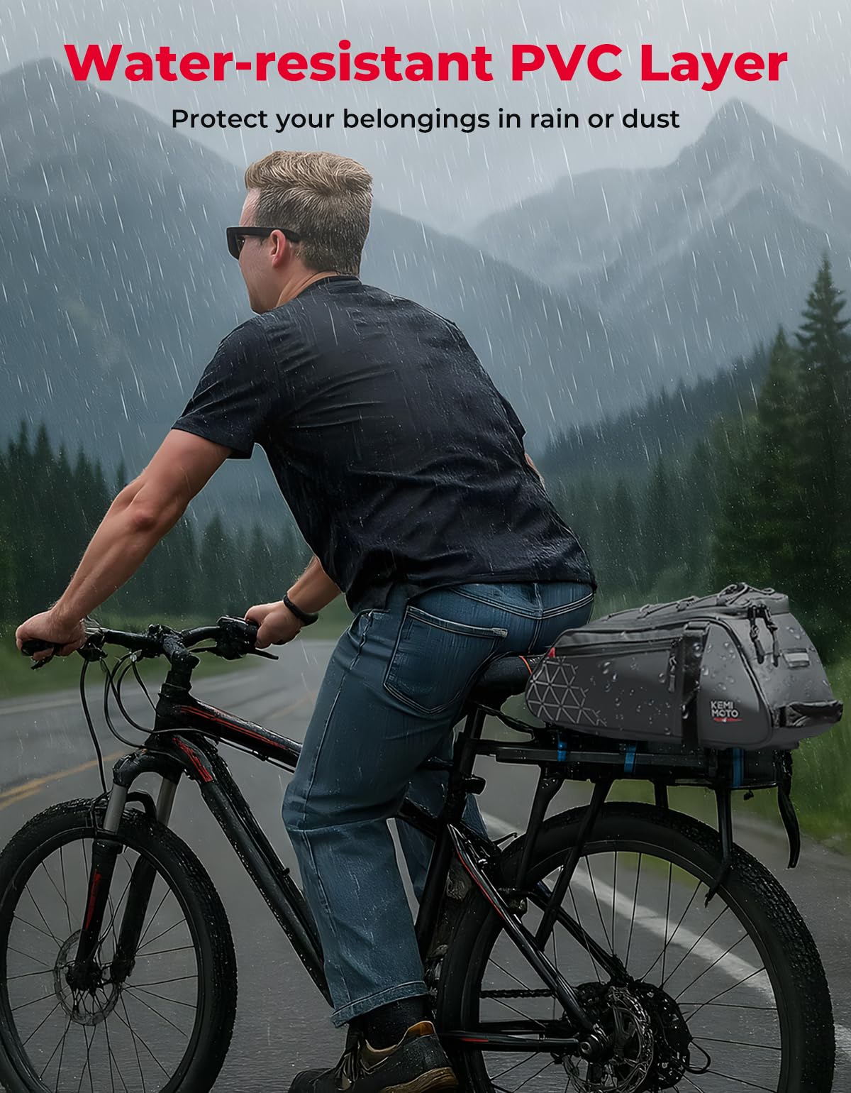 KEMIMOTO Rear Bike Rack Bag - 8L PVC Water Resistant Ebike Bags for Bicycle Rear Rack, Bicycle Trunk Pannier for Commuter Travel Shopping and Cycling (Black)