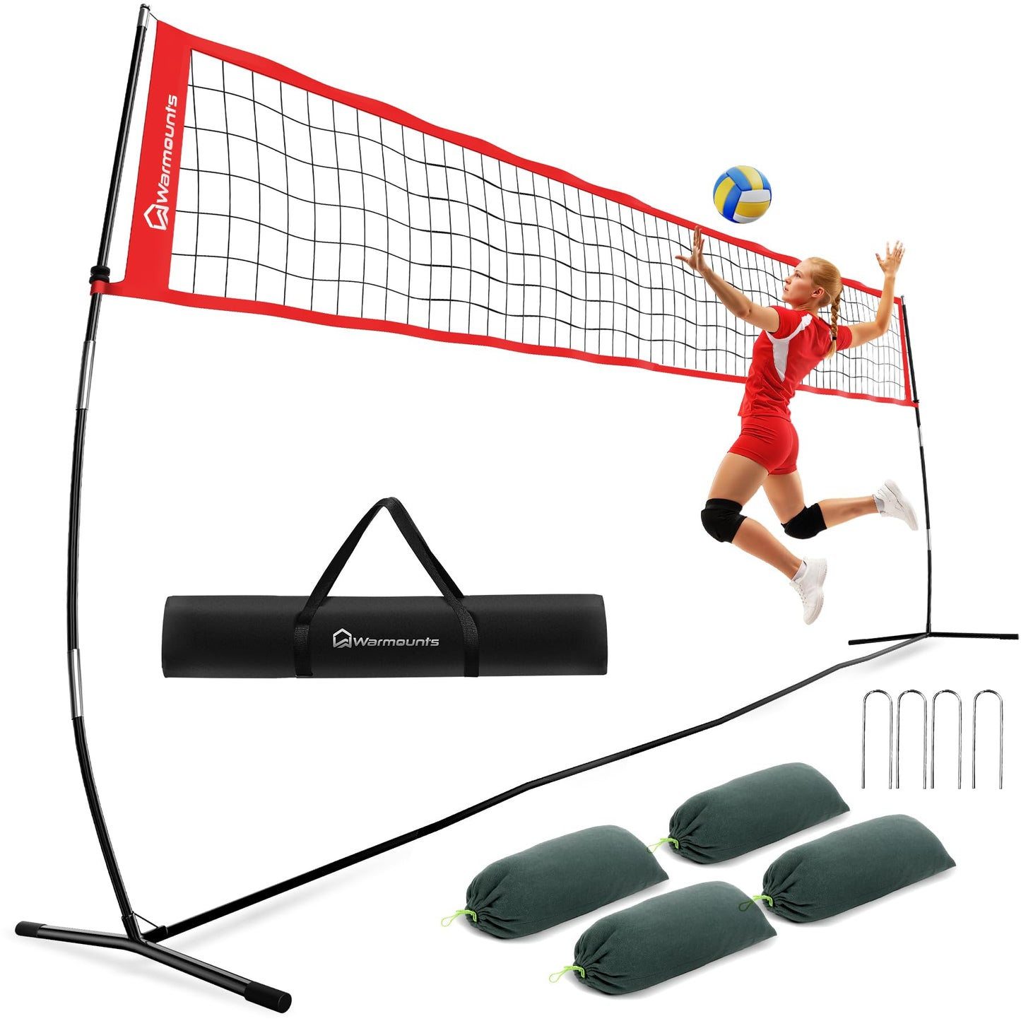 WARMOUNTS 18 FT Portable Volleyball Net for Backyard, Freestanding Volleyball Net with Height Adjustable & Easy Setup, Outdoor Volley Ball Practice for Hitting or Serving, Carry Bag