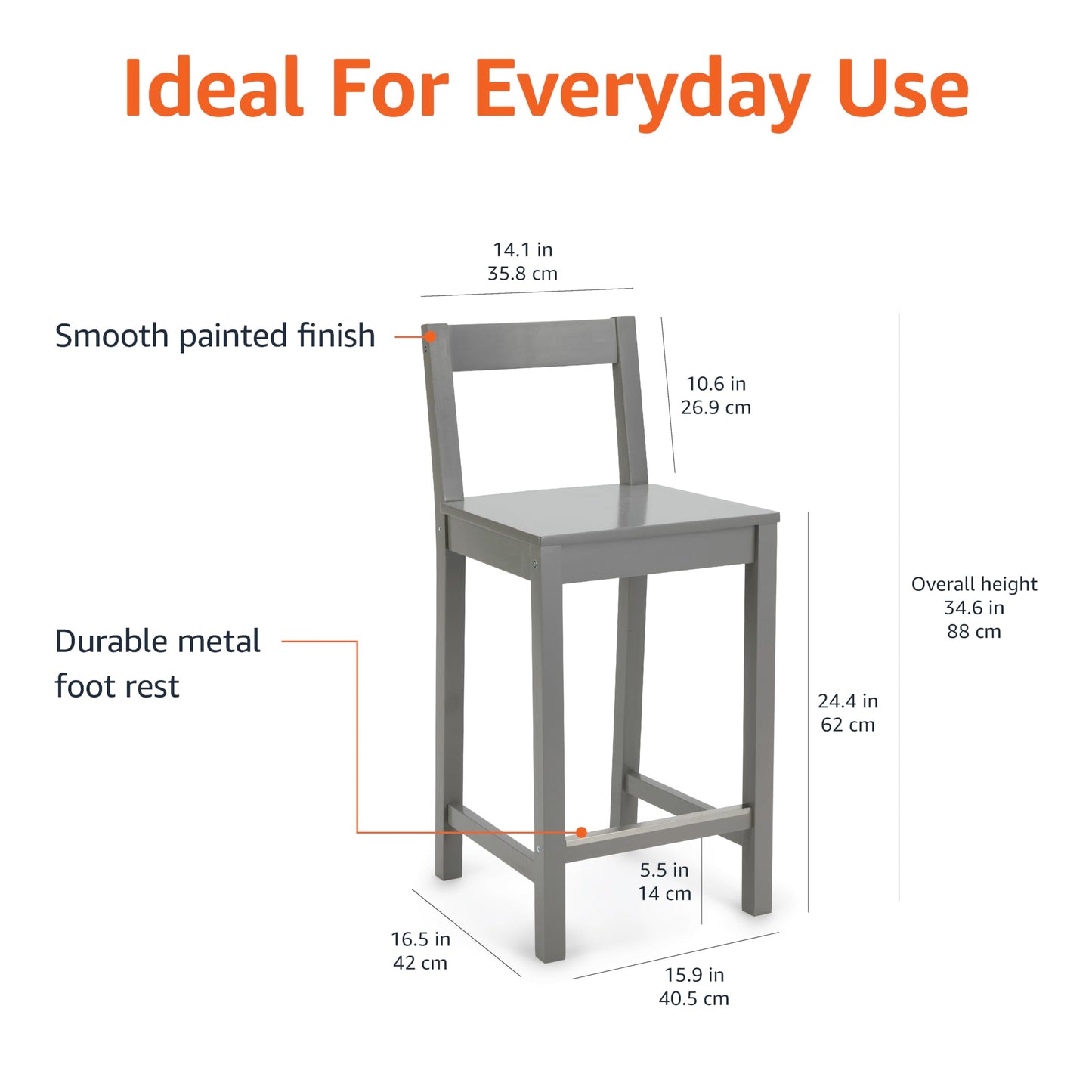 Amazon Basics Wooden Bar Stool with Backrest 24", Grey, Set of 2