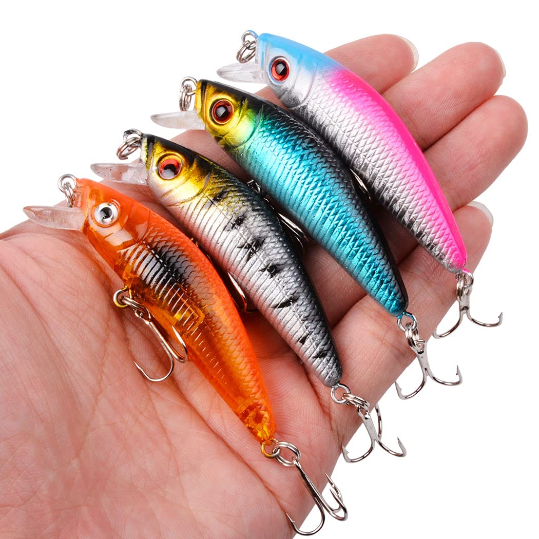 Fishing Lures Kit Mixed Including Minnow Popper Crank Baits with Hooks for Saltwater Freshwater Trout Bass Salmon Fishing