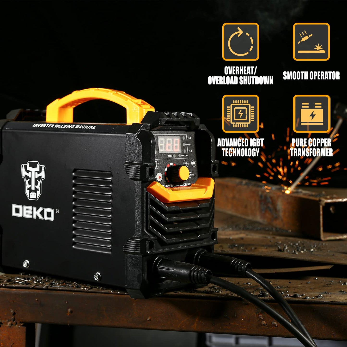 DEKOPRO 110/220V MMA Welder,160A ARC Welder Machine IGBT Digital Display LCD Hot Start Welder with Electrode Holder,Work Clamp, Input Power Adapter Cable and Brush