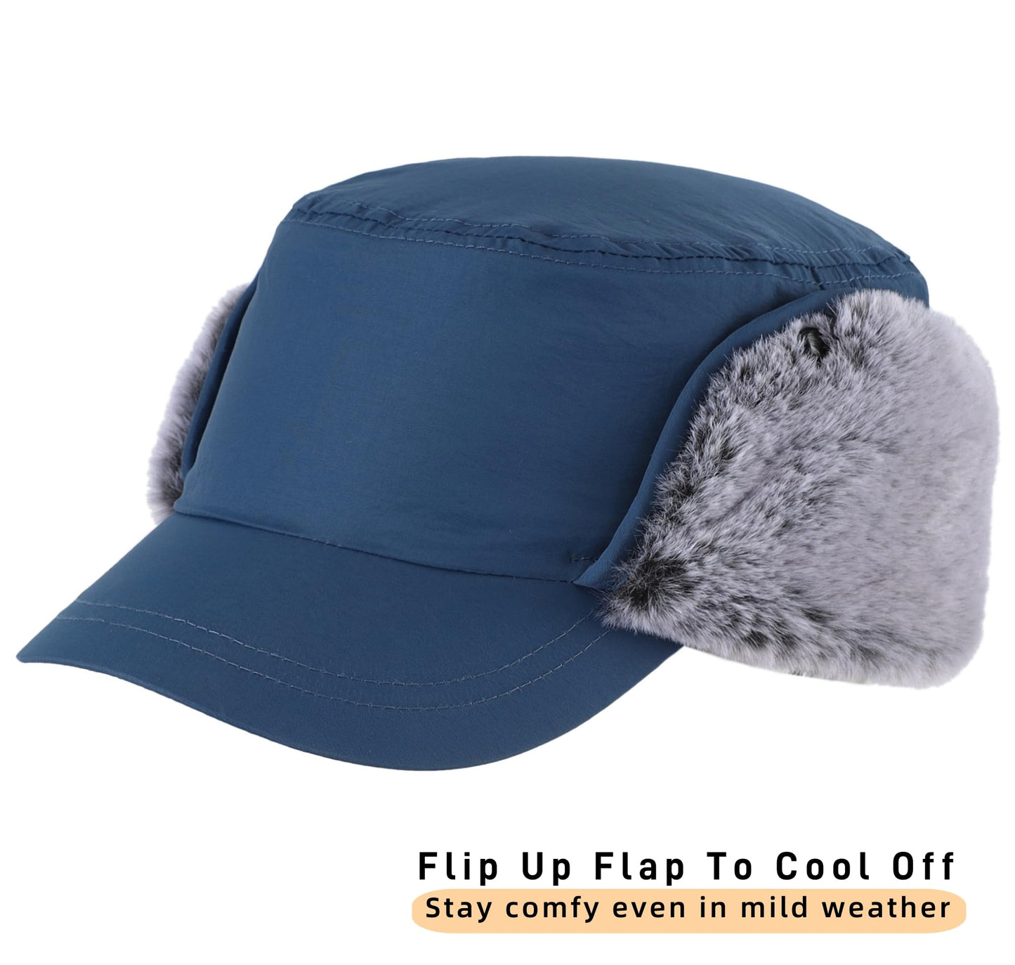 Connectyle Men's Winter Hat with Visor Warm Earflaps Hat Fully Lined Faux Fur Baseball Cap Trapper Hunting Hats