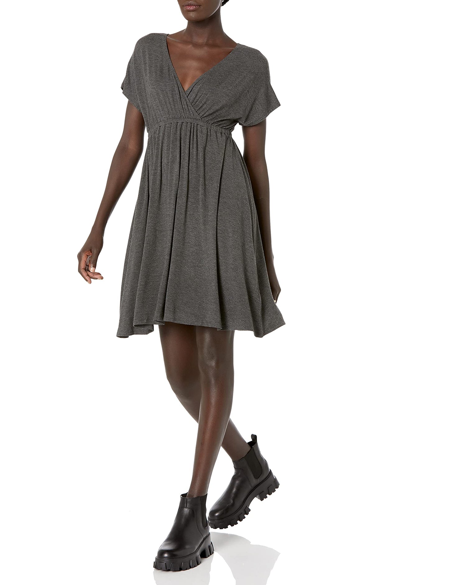 Amazon Essentials Women's Surplice V Neck Swing Dress (Available in Plus Size)