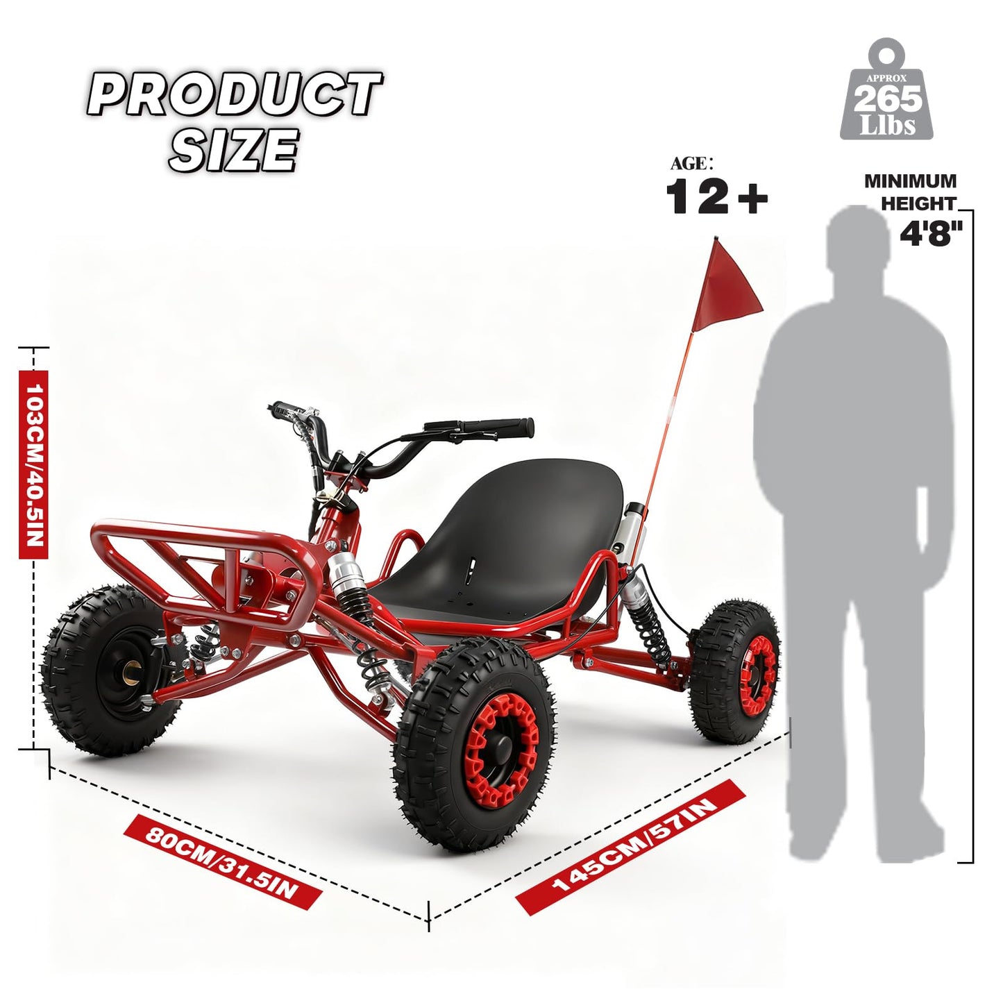 Gas Powered Go Kart, 1700W Go Kart for Adults & Kids with Premium Steel Tubular Frame, 2 Stroke Off-Road Kart with 7'' Tires Featuring Hydraulic/Rear Disc Brake, 4L Tank, Up to 25MPH