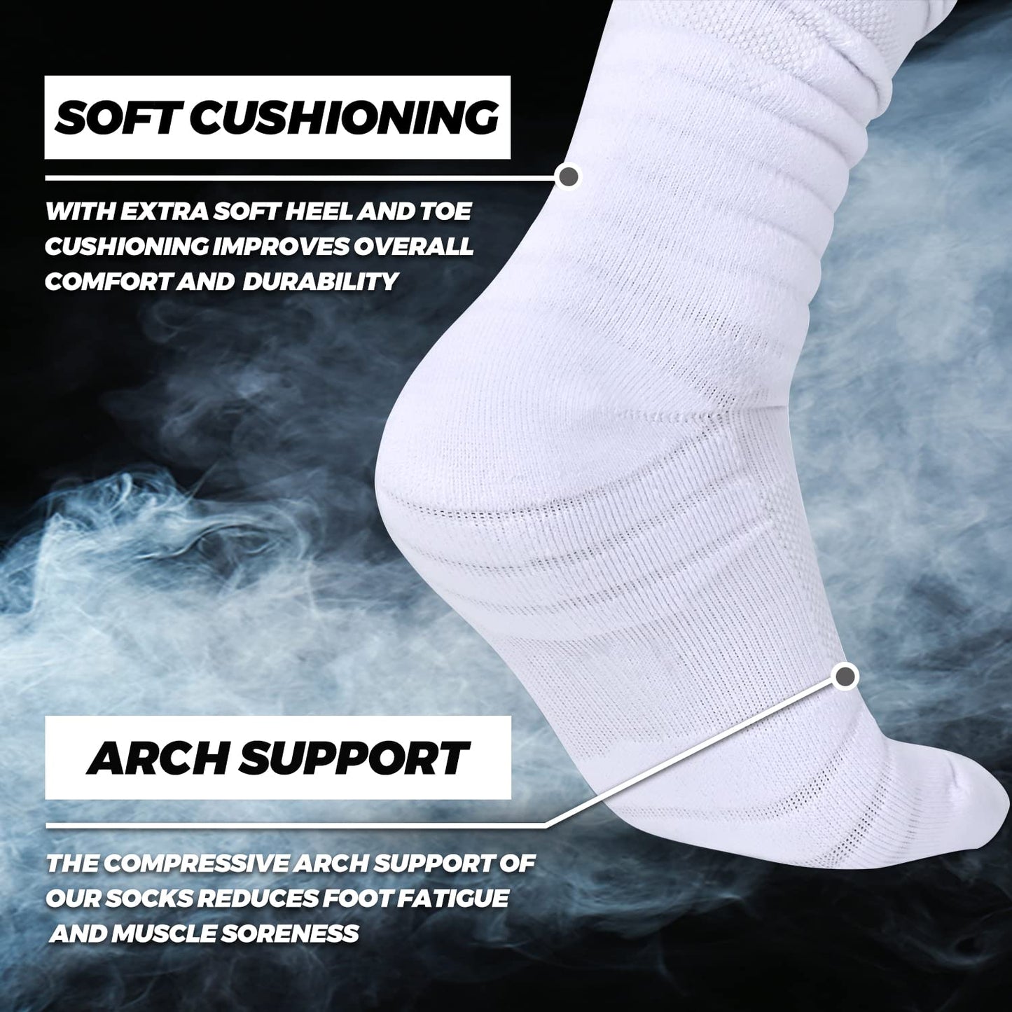 IRAMY Scrunch Long Football Socks Men Youth Boys 1 Pack Combed Cotton With Ankle Support Padded Knee High Socks Breathable White Sports Socks