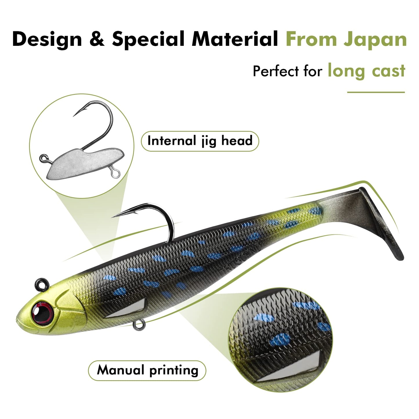 TRUSCEND Easy Catch Pre-Rigged Soft Lures, Vibrating Swim Action, Trembly Sinking Move, Amazing Soft Swimbait for Family Fishing, Well-Made Fishing Lures for Bass Trout Crappie Walleye Pike Redfish