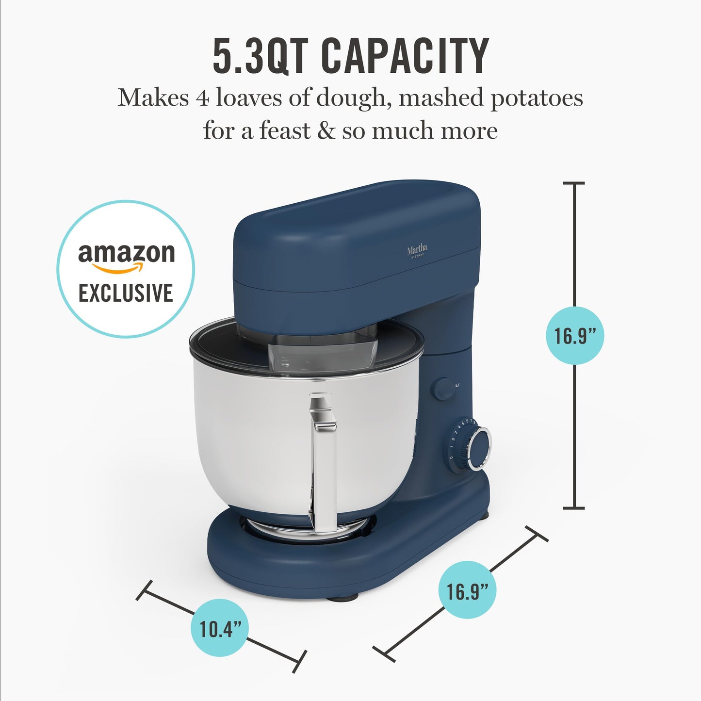 Martha Stewart Stand Mixer, 12 Speed, Tilt-Head, 5.3QT Stainless Steel Bowl, Splash Guard with Pour Chute, Whisk, Dough Hook, Flat Beater, Electric Kitchen Baking Mixer, Bread, Cake, Whip, Caviar Gray