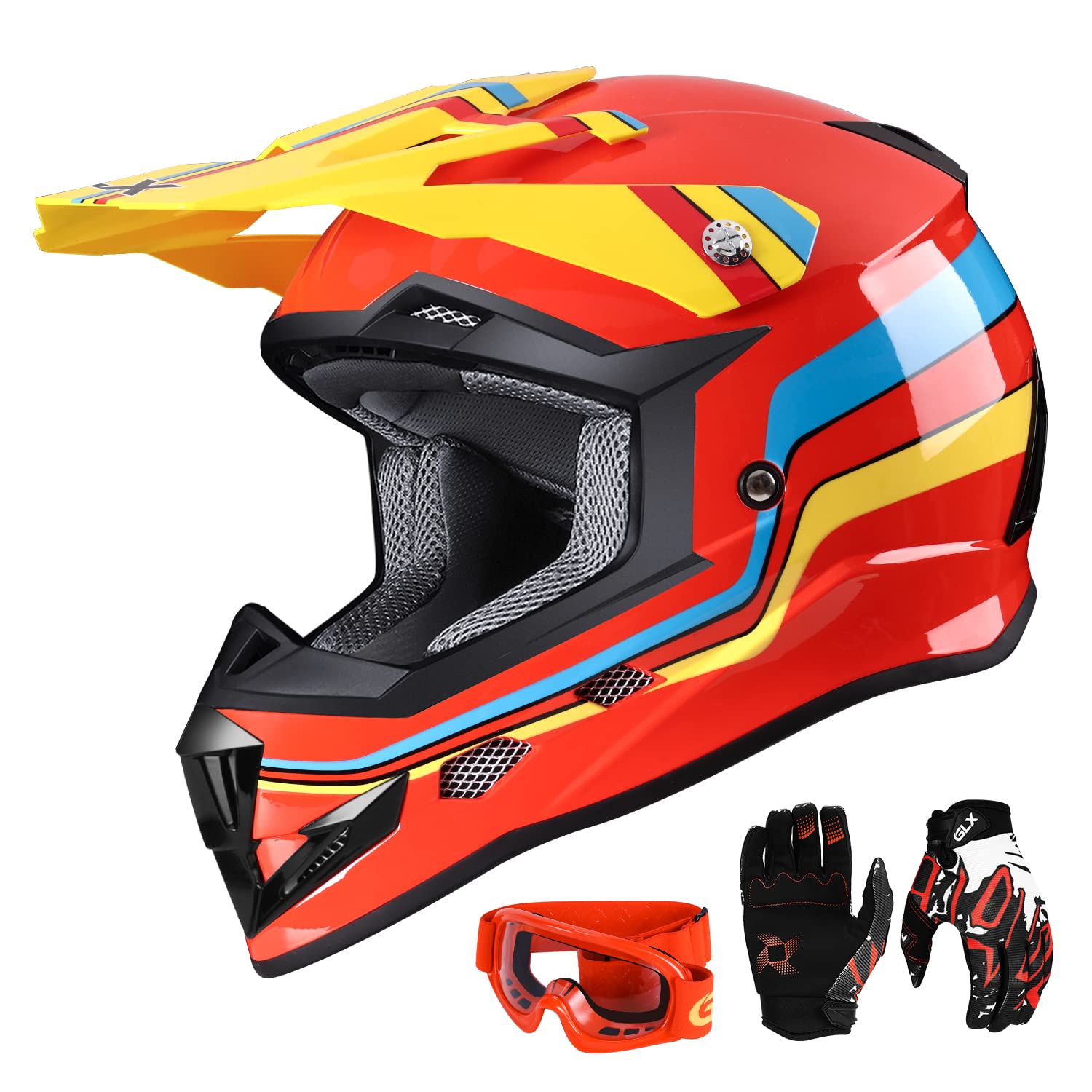 glx motorcycle helmet GLX GX623 Kids Youth ATV Off Road Dirt Bike Motocross Helmet Combo Large