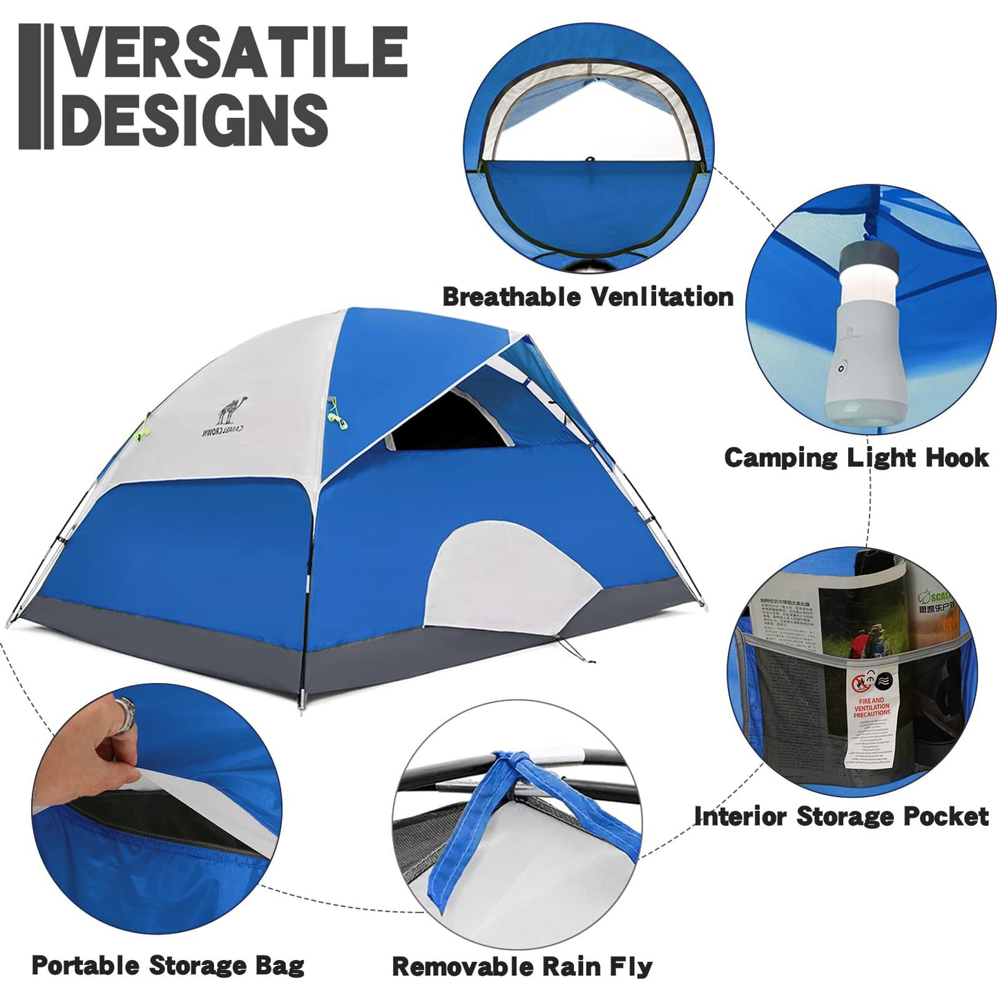CAMEL CROWN Tents for Camping 2/3/4/5 Person Camping Dome Tent, Waterproof,Spacious, Lightweight Portable Backpacking Tent for Outdoor Camping/Hiking