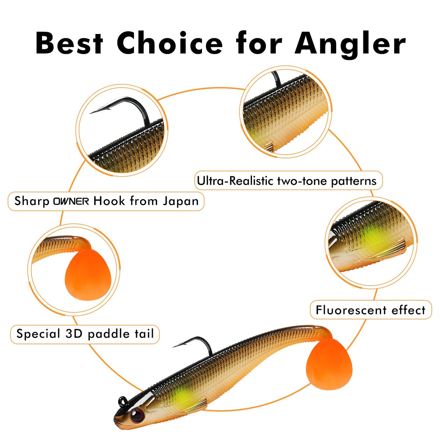 TRUSCEND Easy Catch Pre-Rigged Soft Lures, Vibrating Swim Action, Trembly Sinking Move, Amazing Soft Swimbait for Family Fishing, Well-Made Fishing Lures for Bass Trout Crappie Walleye Pike Redfish