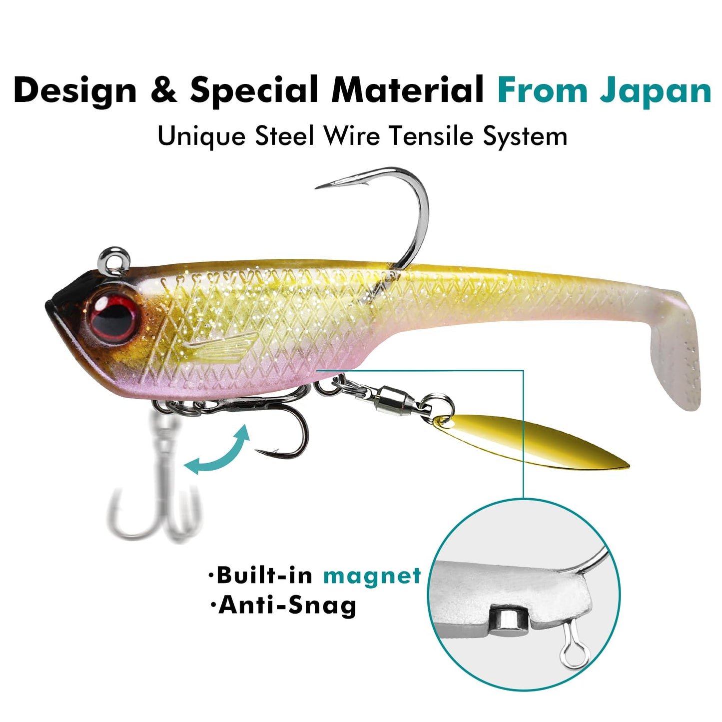 TRUSCEND Easy Catch Pre-Rigged Soft Lures, Vibrating Swim Action, Trembly Sinking Move, Amazing Soft Swimbait for Family Fishing, Well-Made Fishing Lures for Bass Trout Crappie Walleye Pike Redfish