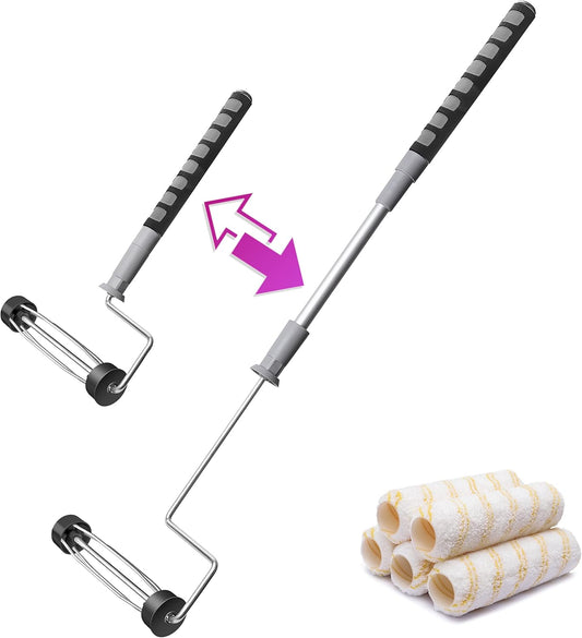6pcs House Paint Roller Kit, PinStone 9 inch Extendable Roller Frame with 5 Microfiber Replacement Covers, Adjustable Painting Roller (18" - 36"), Home Painting Supplies for Painting Walls & Ceilings