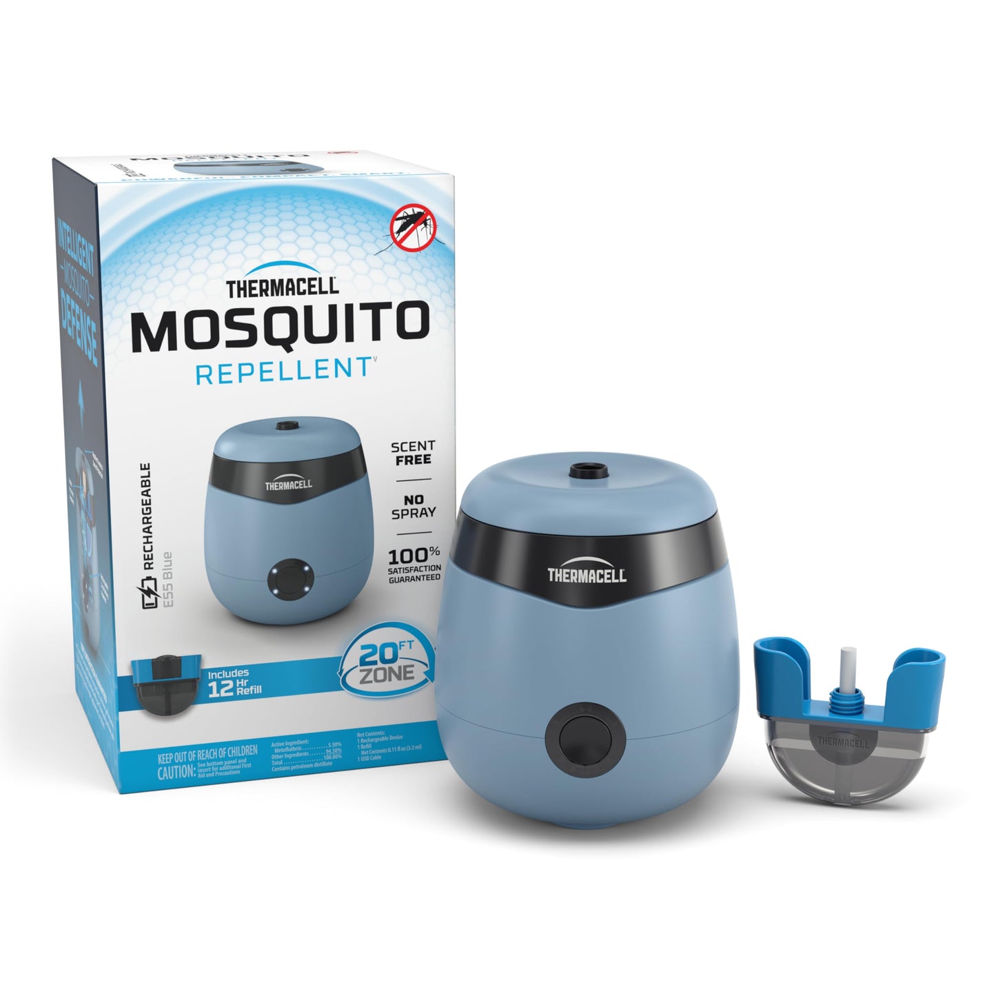 Thermacell Mosquito Repellent E-Series Rechargeable Repeller; Patio Shield 20’ Mosquito Protection Zone; Includes 12-Hr Repellent Refill; No Flame or Scent; Bug Spray and Bug Zapper Alternative