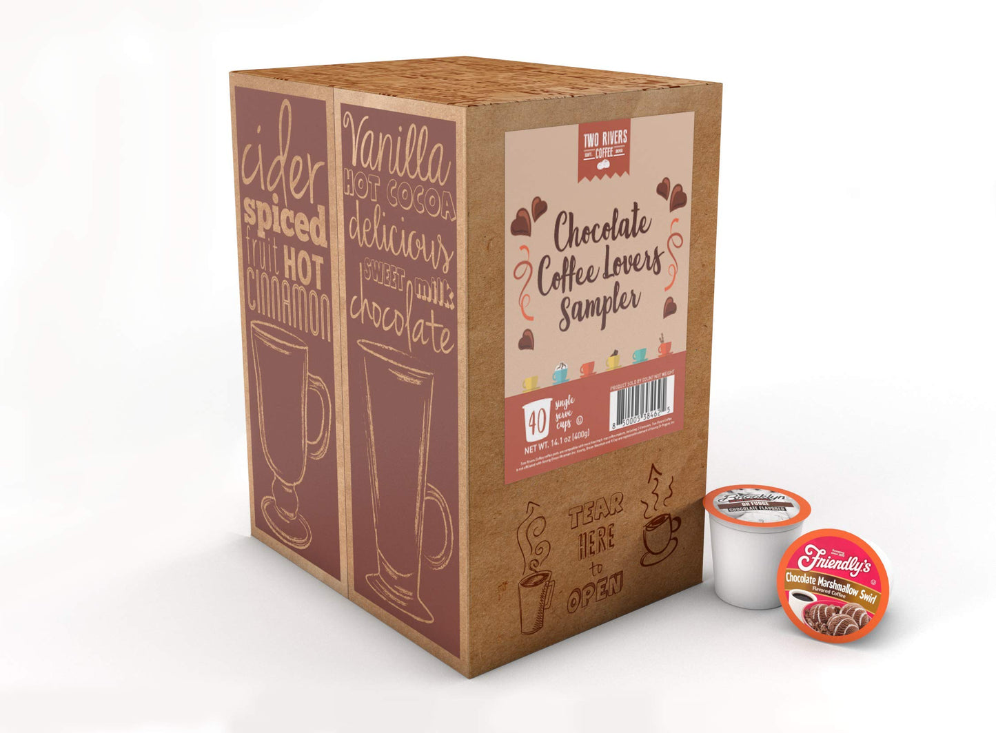 Two Rivers Coffee Hot Chocolate Pods Single Serve Cocoa Variety Sampler Pack Compatible with 2.0 Keurig K-Cup Brewers, 40 Count