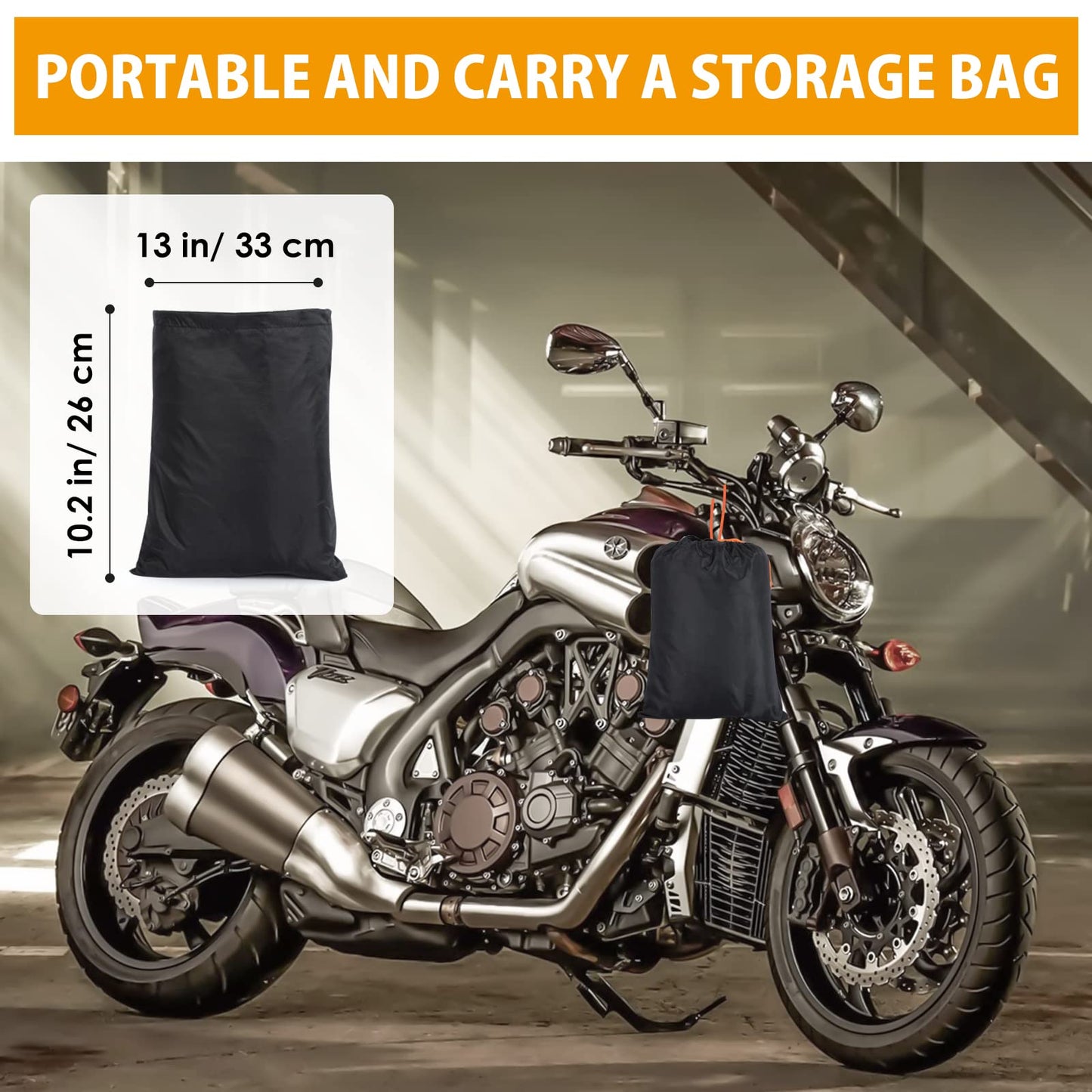 Motorcycle Cover,Motorbike Cover All Season Universal Weather Waterproof Sun Outdoor Protection with Lock-Holes & Storage Bag,XXL Motorcycles Vehicle Cover