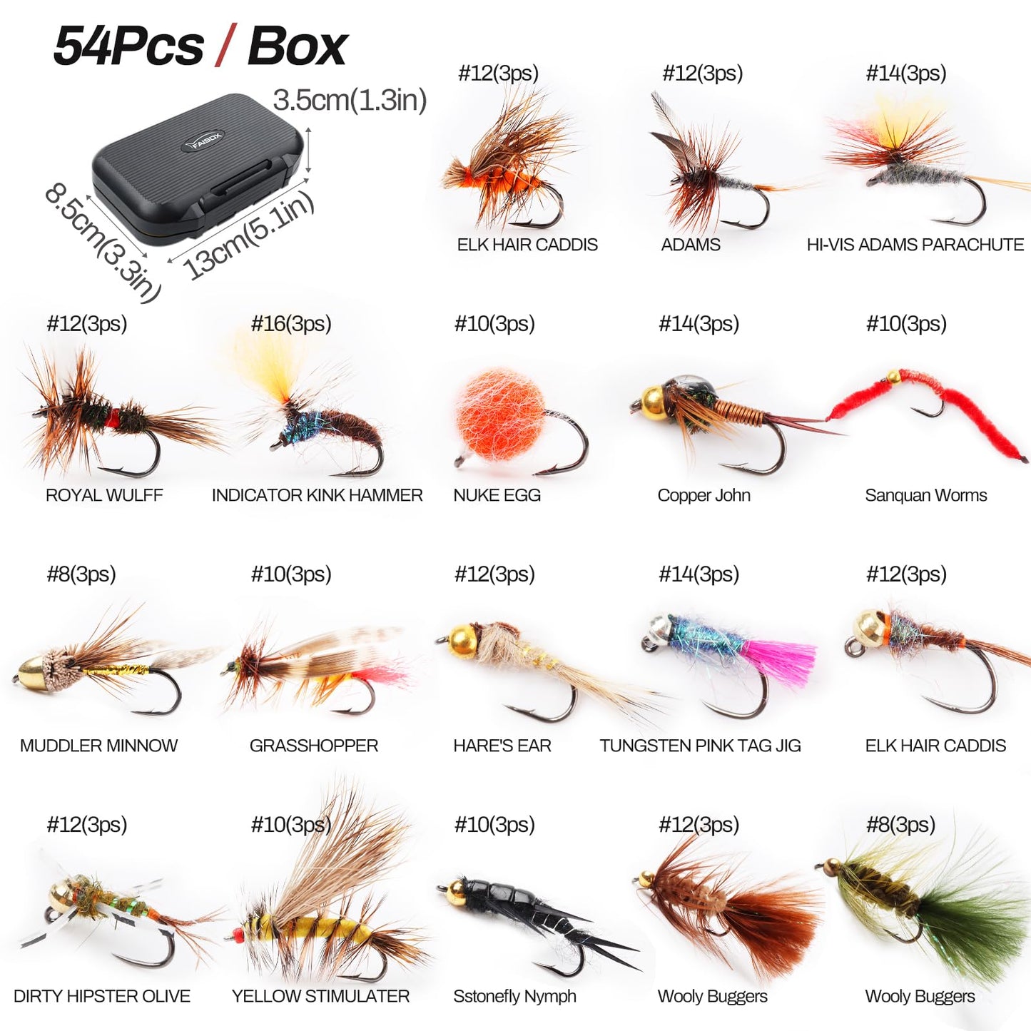 Fly Fishing Flies Assortment Kit Dry Wet Nyphms Tenkara Popper Streamer Woolly Bugger for Trout Bass Salmon Steelhead with Fly Box