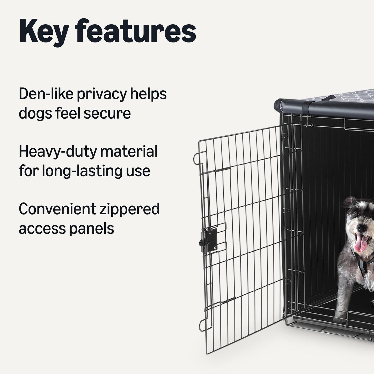 Amazon Basics Dog Cage Cover for 48-inch Wire Crates, Heavy-Duty with Zippered Panels, Recycled Polyester