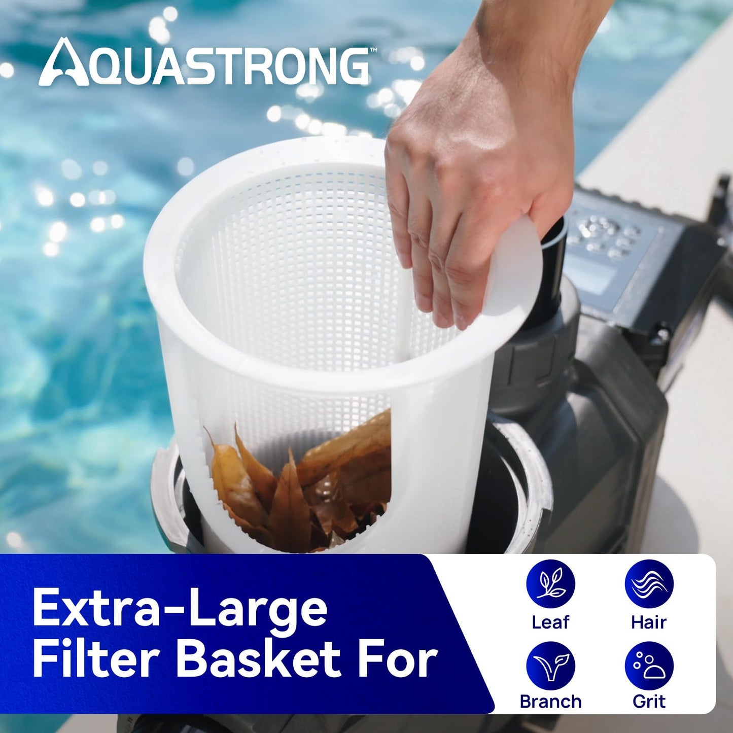 Aquastrong Variable Speed Pool Pump, 3 HP, 220V, 11359GPH, In/Above Pool Pump, Energy Efficient, High Flow, Powerful Self Primming Swimming Pool Pumps with Filter Basket