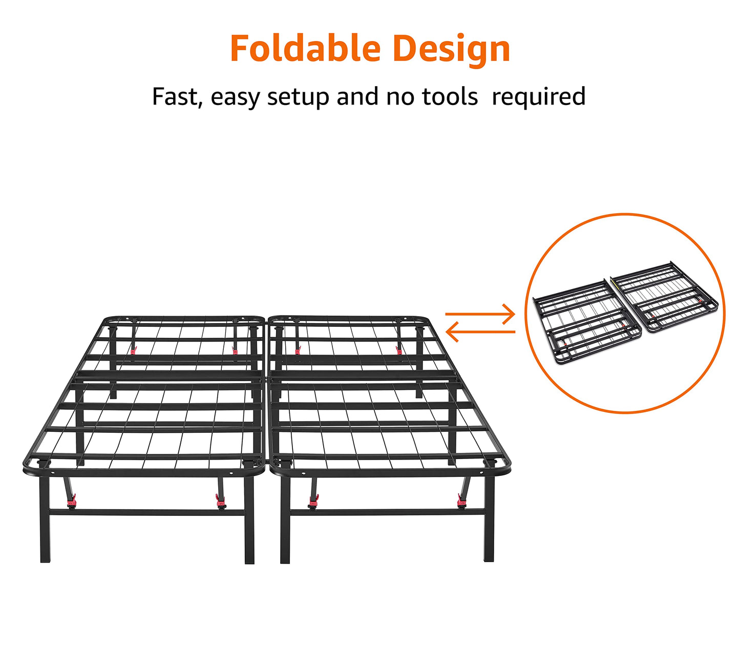 Amazon Basics Bed Frame with Ample Underbed Storage, Foldable Metal Platform, Sturdy Steel, No Box Spring Needed, 14 inches High, Noise-Free Support, Easy Assembly Tool-Free Setup, Full Size, Black