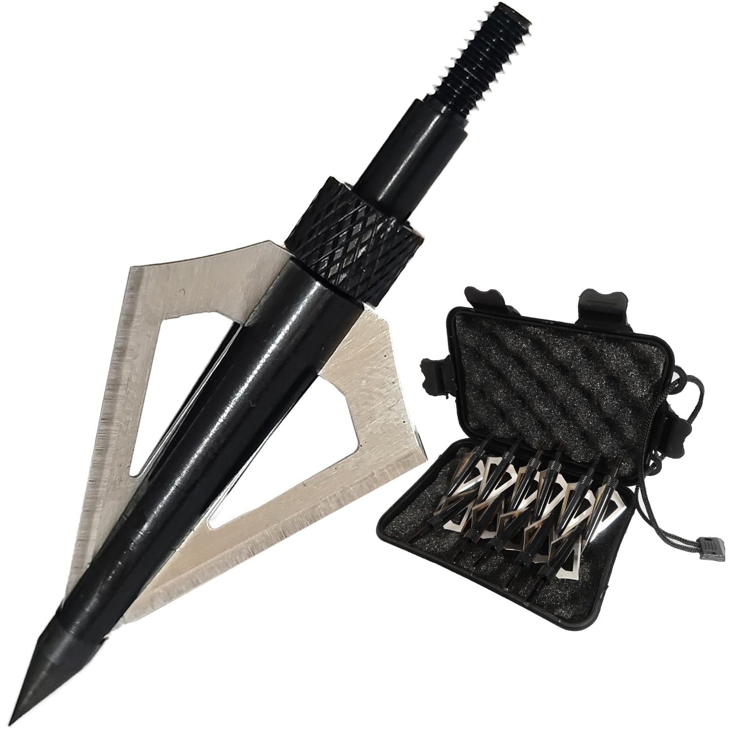 12pcs Archery Broadheads 3 Fixed Steel Blade 125 Grain Hunting Arrowheads Fit for Compound Bow and Crossbow with One Black Plastic Portable Broadheads Case