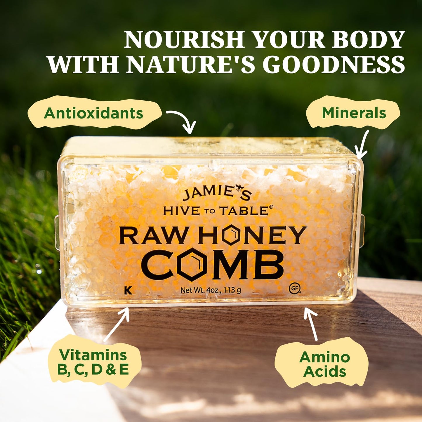 Jamie's Hive To Table 100% Raw Honeycomb, 12 Oz – All-Natural Pure Georgia Honeycomb, No Additives or Preservatives, Non-GMO