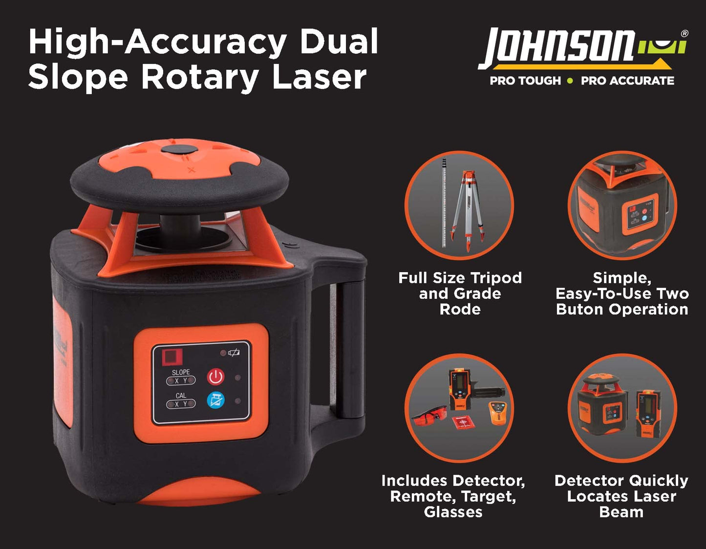 Johnson Level & Tool 99-028K Electronic Self-Leveling Dual Slope Horizontal/Vertical Rotary Laser System, Red, 1 Kit