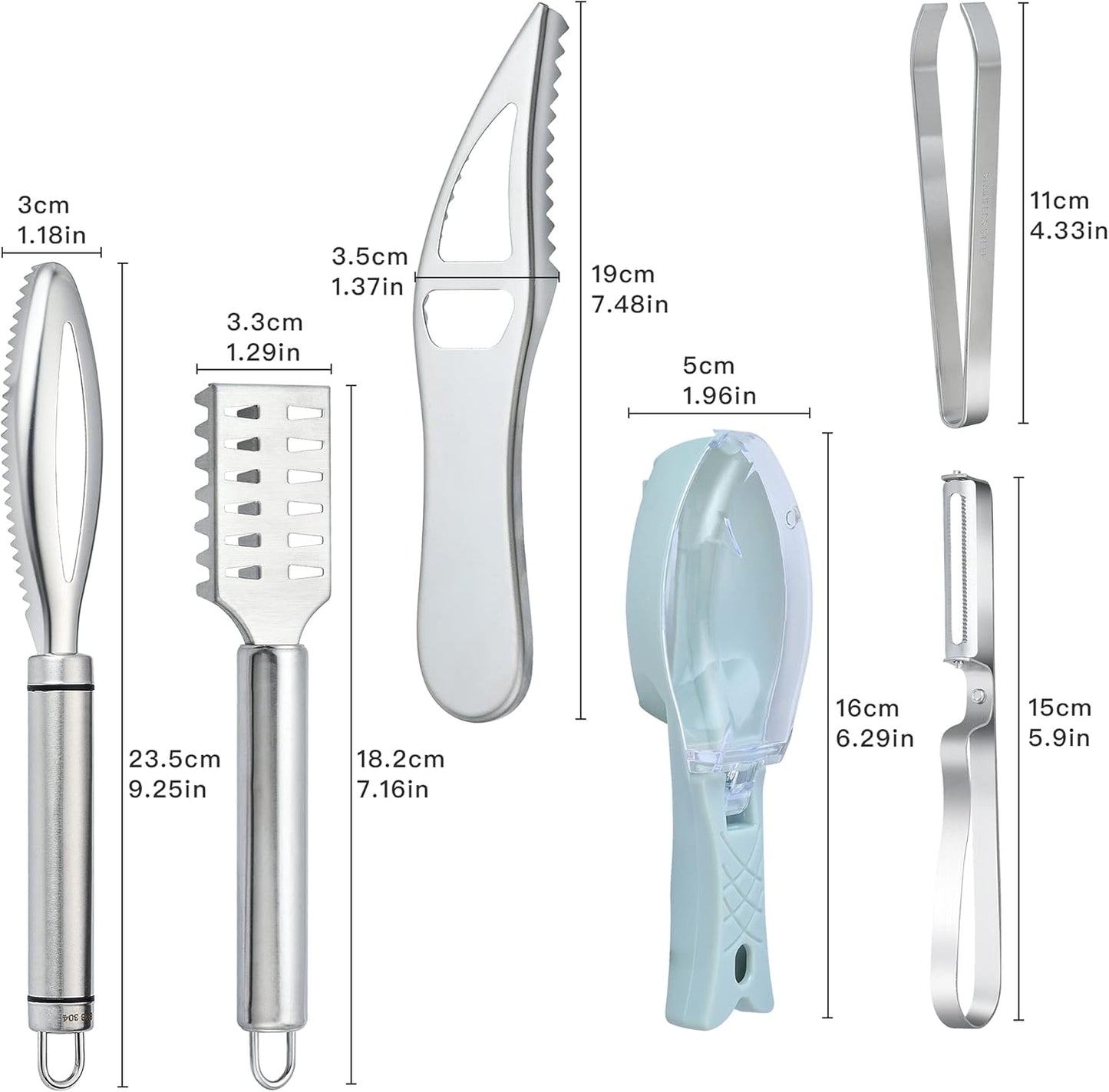 7 Pieces Fish Scaler Brush Remover with Gray Mitten, Stainless Steel Sawtooth Remover Removing Peeler Cleaning Tool Fish Shape Tweezers for Fish Scales Removing Peeling