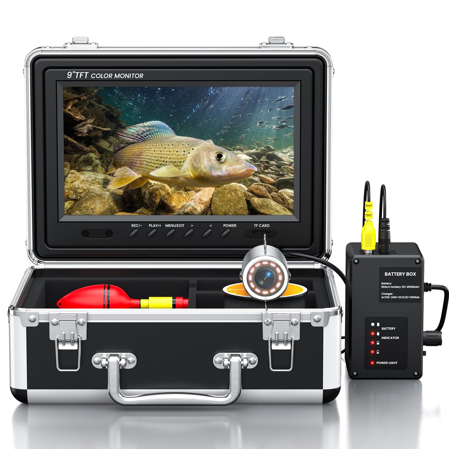 Eyoyo Underwater Fishing Camera Portable Video Fish Finder 9 inch LCD Monitor 1000TVL Waterproof Camera Underwater DVR Video Fish Cam 30m Cable 12pcs IR Infrared Lights for Ice, Boat and Lake Fishing
