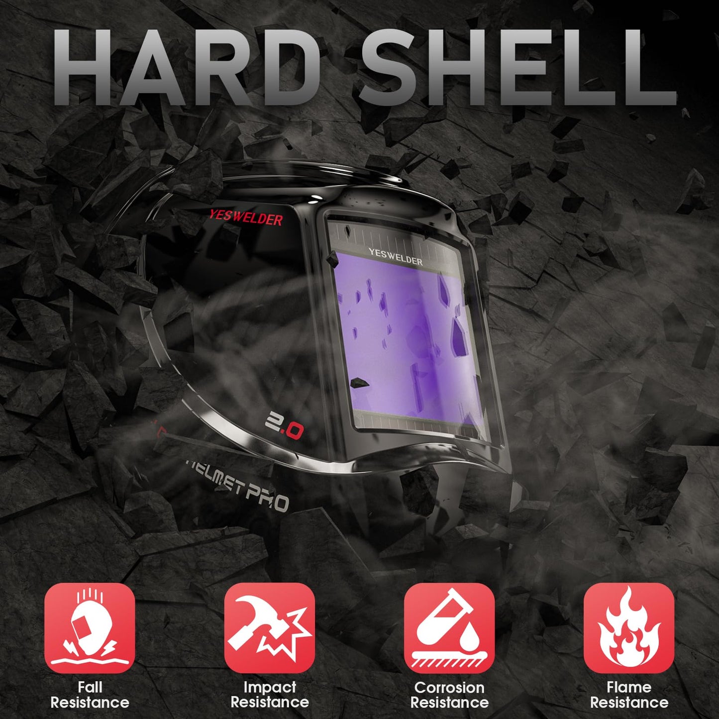 YESWELDER Large View Auto Darkening Welding Helmet, Blue Light Blocking, 1/1/1/1 True Color Solar Powered Welder Hood Mask with 4 Arc Sensors, Wide Shade 3/5-9/9-13 for TIG MIG ARC CUT and GRIND