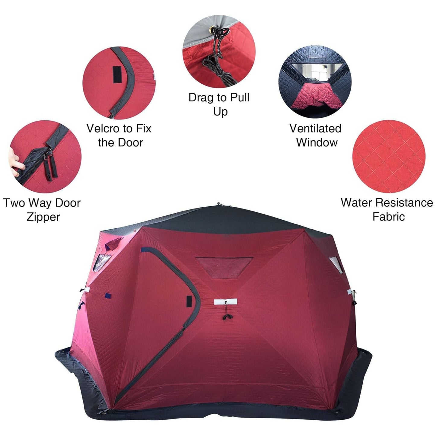 THUNDERBAY Ice Cube Series Pop-Up Hub-Style Ice Fishing Shelter, 68-112 Square Feet of Fishable Area, Portable 6-8 Person Ice Shanty