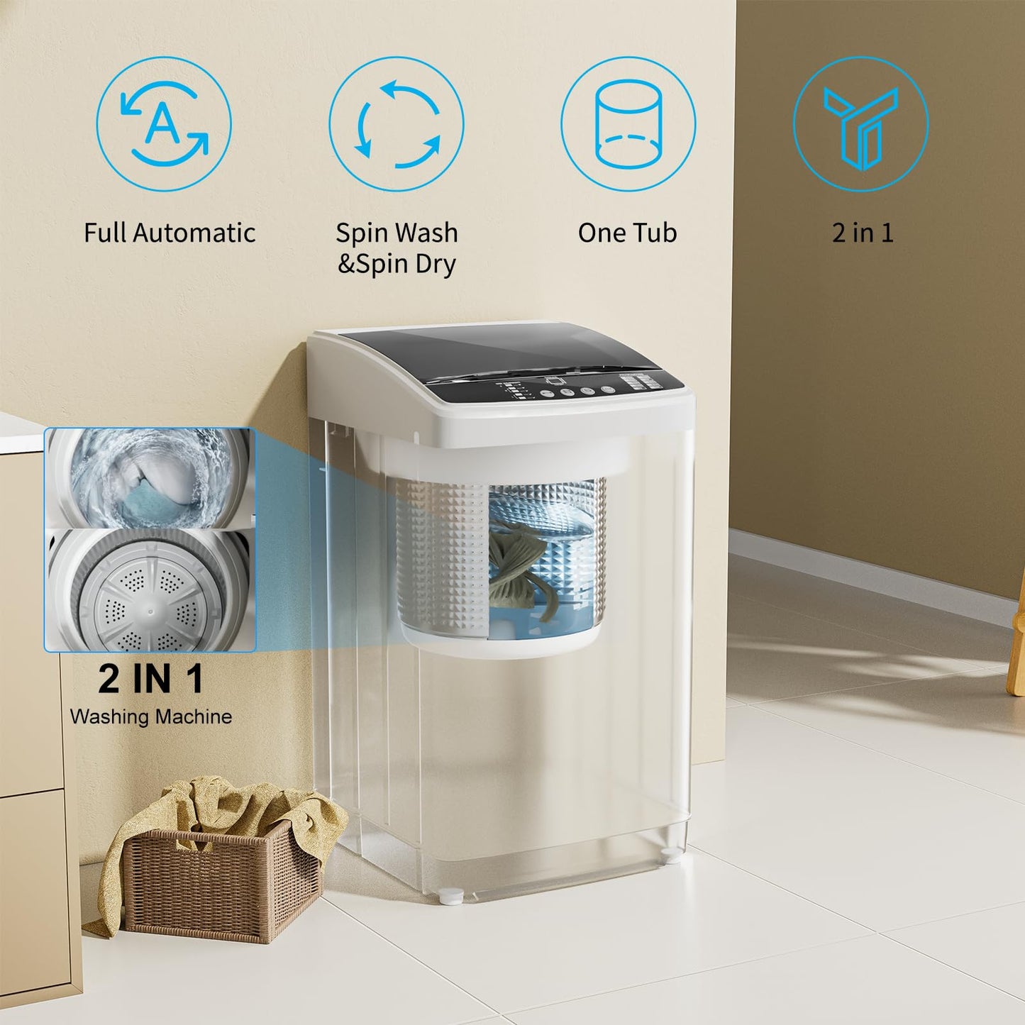 Muhub Washer and Dryer Combo Set,Full-Automatic 21LBS Washing Machine with 10 Washing Programs & Portable Laundry Dryer with 4 Automatic Drying Mode.