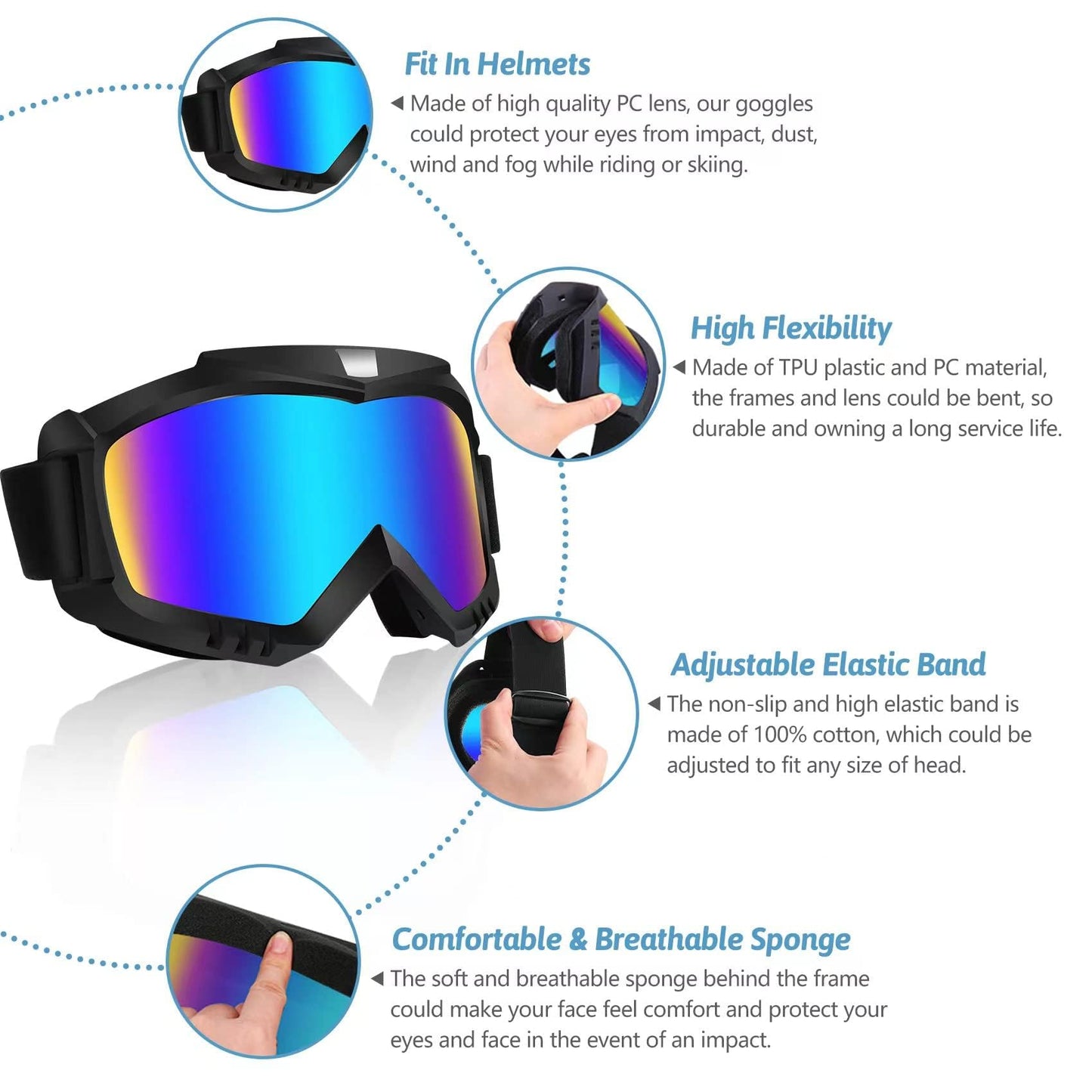 Lievermo Dirt Bike Goggles 2 Pack - Motorcycle, ATV, Riding, Ski, Windproof Racing Glasses