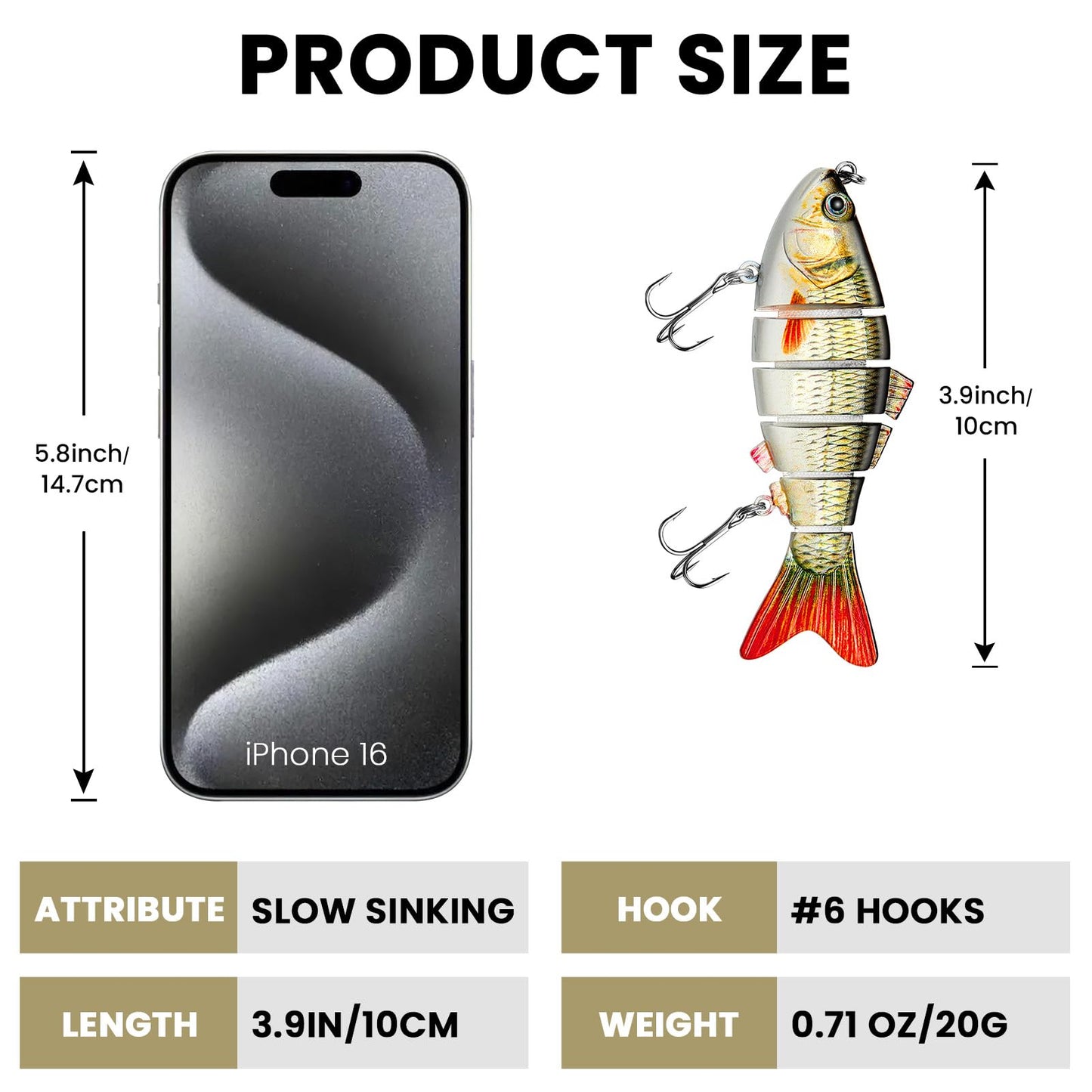 Bass Fishing Lure for Freshwater and Saltwater Lifelike Fishing Lures Multi Jointed Swimbait for Bass Trout Crappie Walleye Pike Fishing Gifts for Men