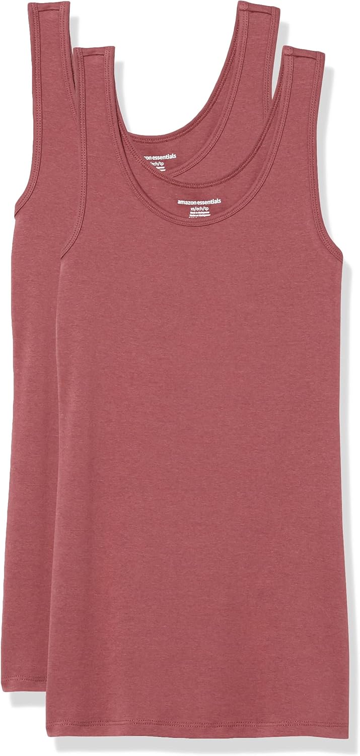 Amazon Essentials Women's Slim-Fit Scoop Neck Tank Top, Pack of 2