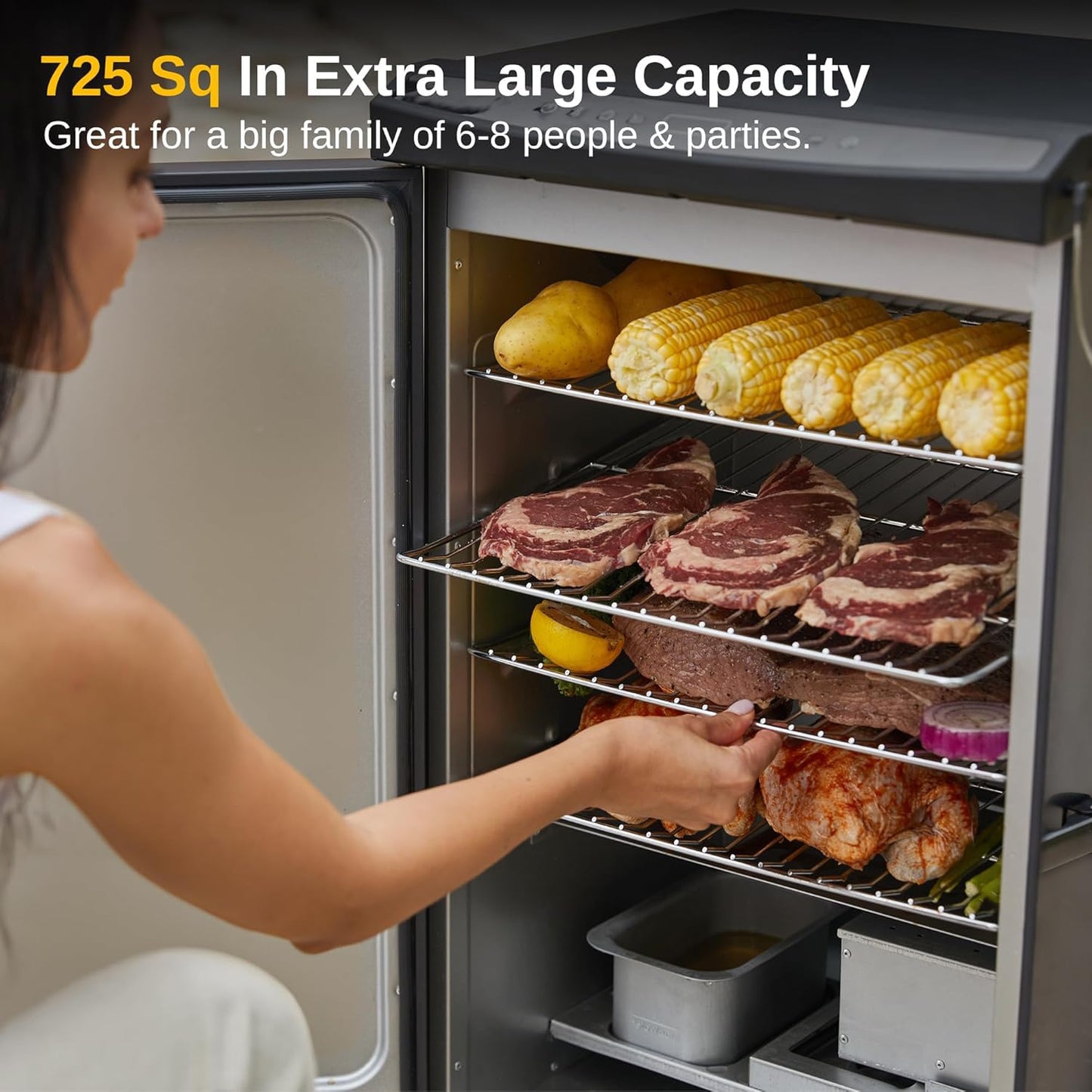 EAST OAK 30" Electric Smoker, Outdoor Smoker with Glass Door & Meat Thermometer, 725 Sq Inch Large Capacity, 4 Detachable Racks for Backyard BBQ, Party, Outdoor Cooking Night Blue