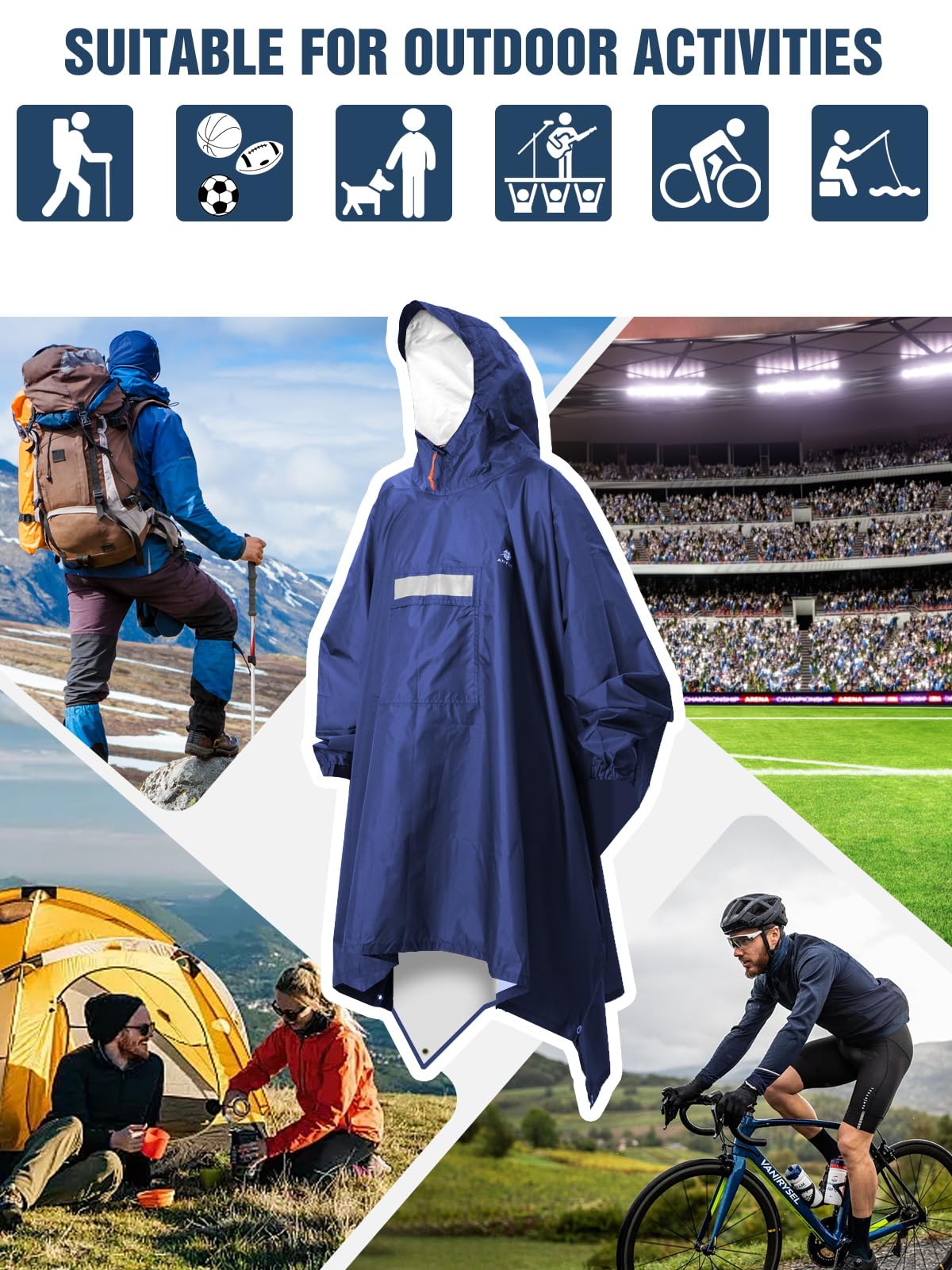 ANYOO Hooded Rain Poncho for Adults Waterproof Lightweight Rain Coat for Men Women Reusable Rain Jacket for Emergency Outdoor