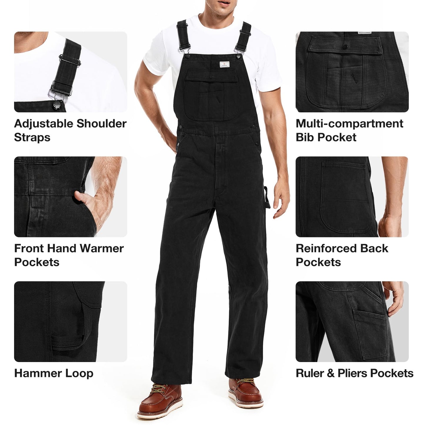HISEA Men's Relaxed Fit Duck Bib Overall with Adjustable Straps and Convenient Tool Pockets