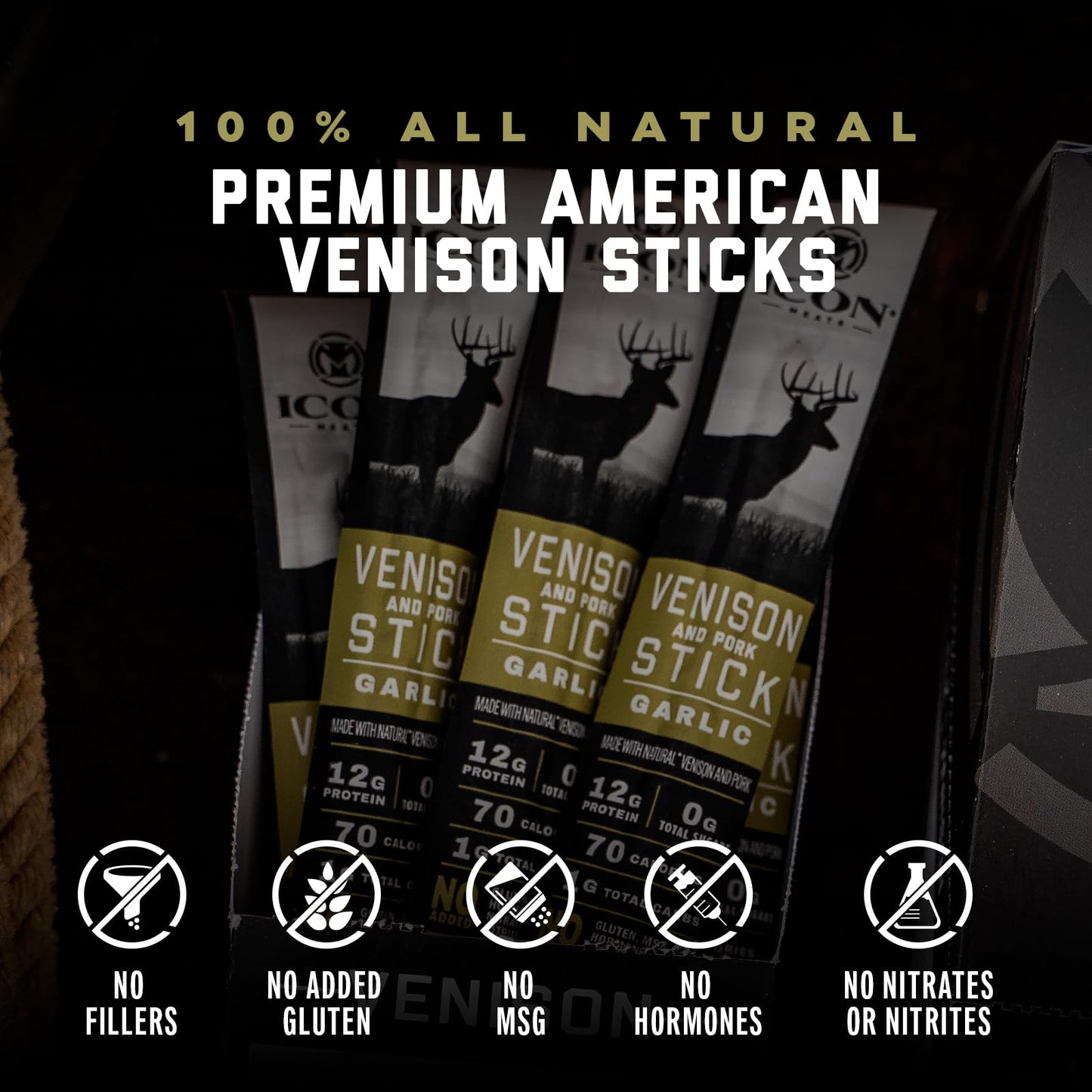 ICON Meats Snack Sticks Sampler - Assorted Flavors of Bison, Elk, Venison and Pork Jerky Sticks - 24 Pack of Individually Wrapped Meat Sticks, 6 Per Flavor – USDA Approved, All Natural Artisan Meats