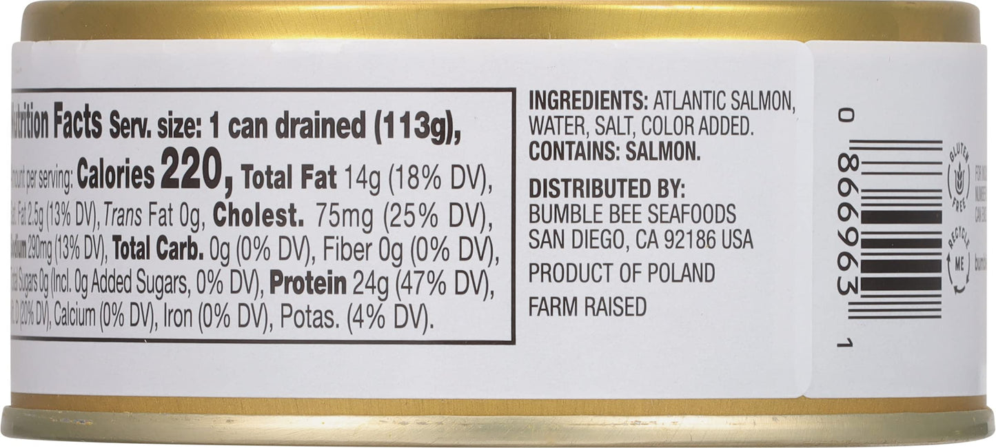 Bumble Bee Prime Atlantic Salmon, 5 oz Can - Premium Salmon - 24g Protein per Serving - Gluten Free & Kosher