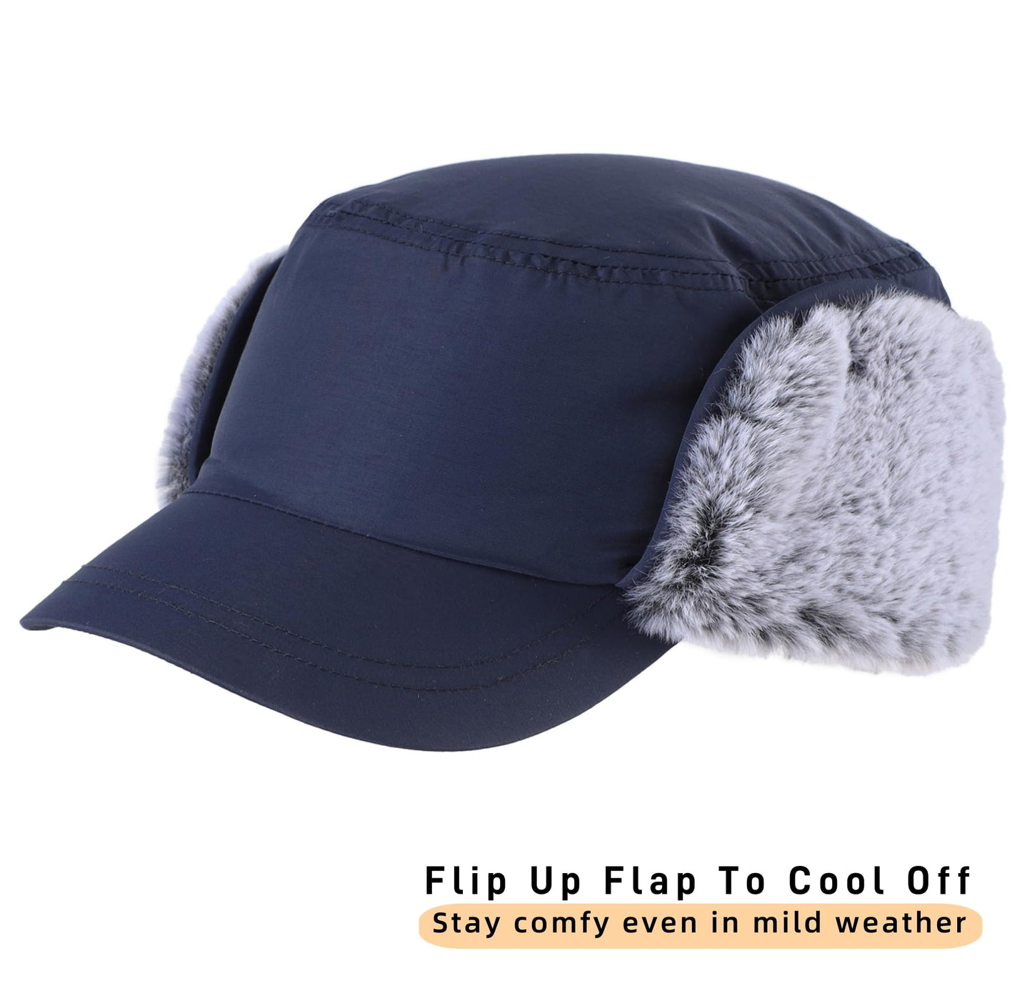 Connectyle Men's Winter Hat with Visor Warm Earflaps Hat Fully Lined Faux Fur Baseball Cap Trapper Hunting Hats