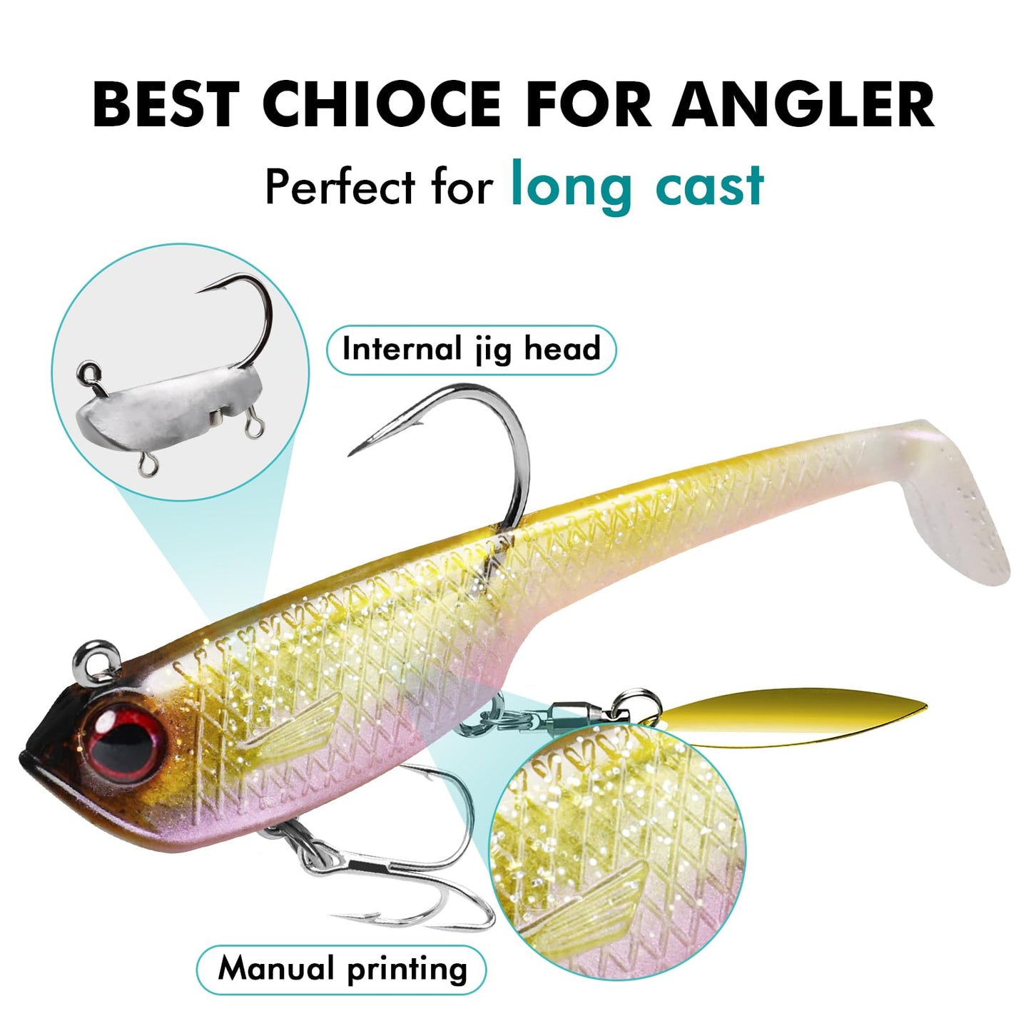 TRUSCEND Easy Catch Pre-Rigged Soft Lures, Vibrating Swim Action, Trembly Sinking Move, Amazing Soft Swimbait for Family Fishing, Well-Made Fishing Lures for Bass Trout Crappie Walleye Pike Redfish