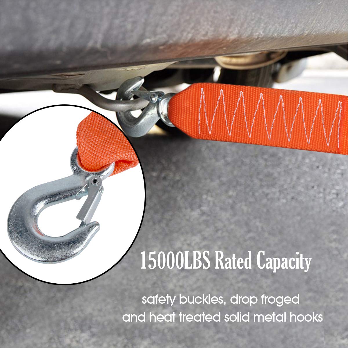 Tow Strap with Hooks 2in X20Ft Recovery Strap 10,000LB Break Strengthened Towing Rope for Towing Vehicles in Roadside Emergency