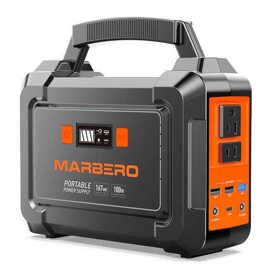 MARBERO Solar Generator 167Wh Camping Portable Power Station 200W Peak with Foldable Solar Panels 30W with AC Outlet 110V Multi-Port LED Flashlights for CPAP Home Camping Hurricane Emergency