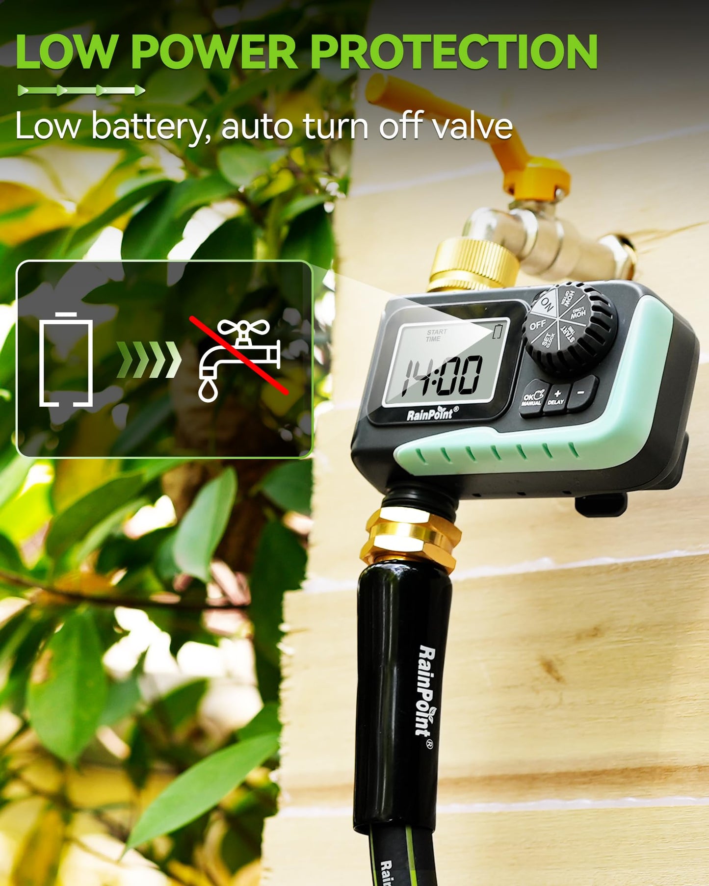 RAINPOINT Sprinkler Timer, Programmable Water Timer for Garden Hose, Outdoor Soaker Hose Timed with Rain Delay/Manual/Automatic Watering System, Digital Irrigation for Yard, Lawn, 1 Outlet