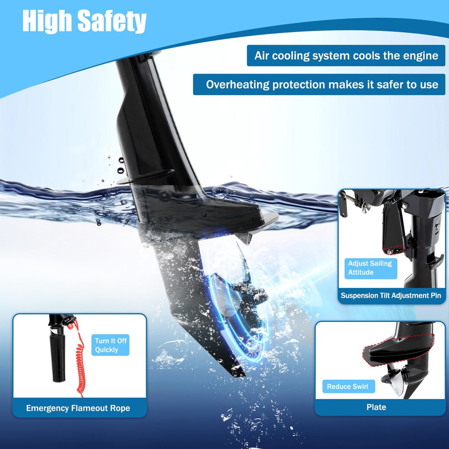 awolsrgiop 4 Stroke 6HP 3.75KW Outboard Motor Fishing Boat Engine w/Air Cooling System, 2500r/min Heavy Duty Inflatable Fishing Boat Engine Tiller Control