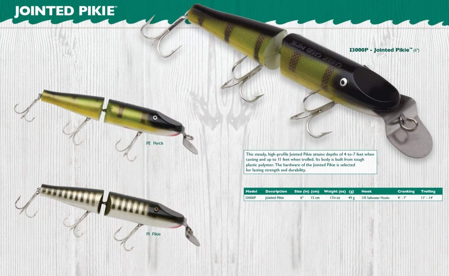 Jointed Pikie Fishing Lure for Large Bass, Striper, Musky and Pike, Fishing Lures for Freshwater, 6", 1 3/4 oz, Pikie, (I3000PPI)