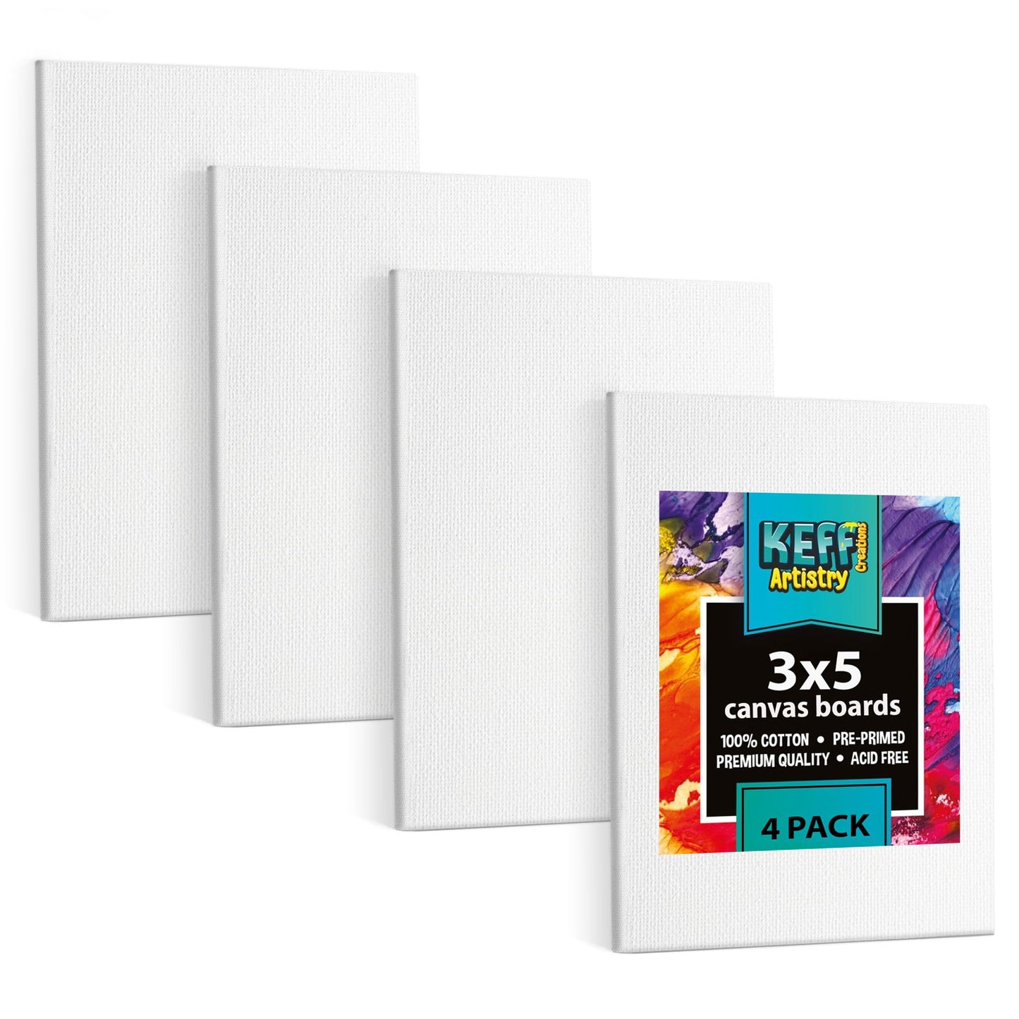KEFF 24-Pack Bulk Canvas for Painting, 6 of 5x7, 8x10, 9x12, 11x14 Canvas Boards for Painting, Art Supplies for Adults & Kids - 100% Cotton Primed Painting Canvas for Acrylic, Oil, Watercolor, Tempera