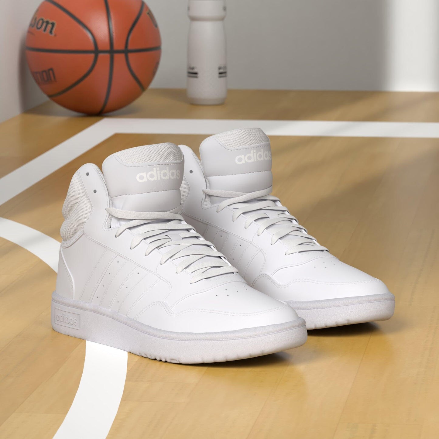 adidas Women's Hoops 3.0 Mid Top Basketball Shoe, White/White/Dash Grey, 8