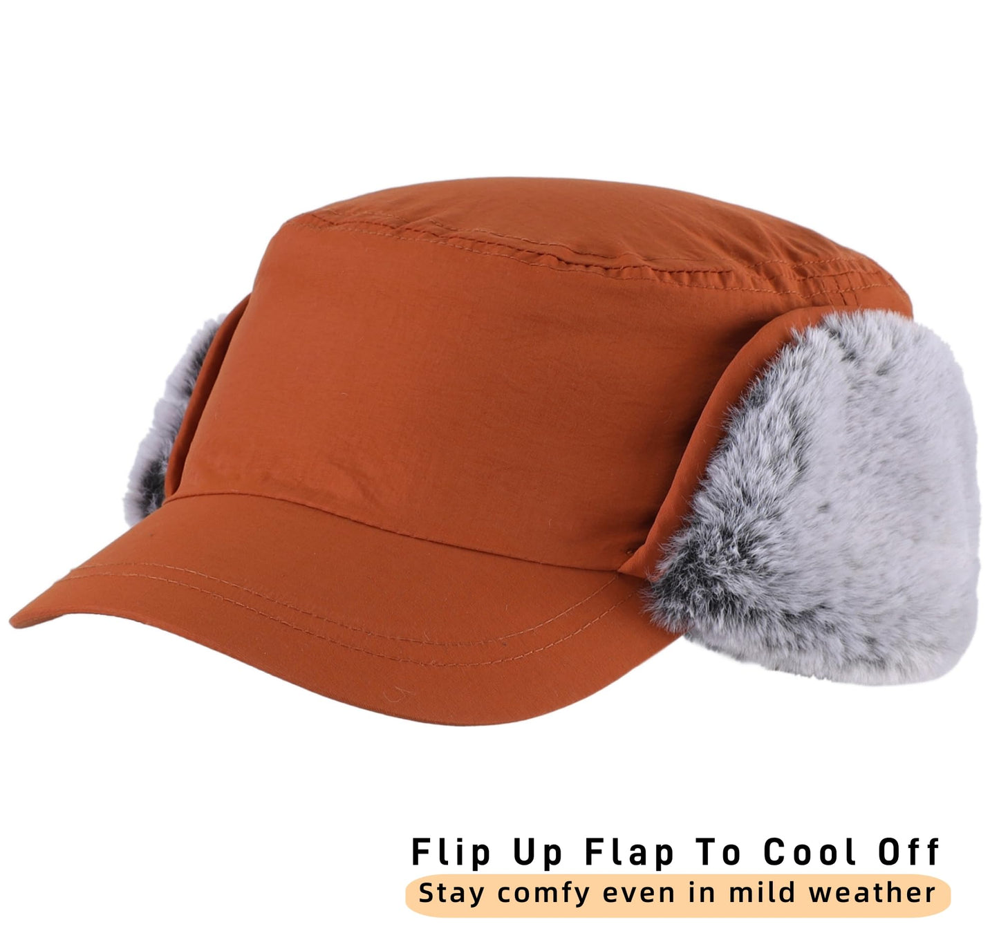 Connectyle Men's Winter Hat with Visor Warm Earflaps Hat Fully Lined Faux Fur Baseball Cap Trapper Hunting Hats